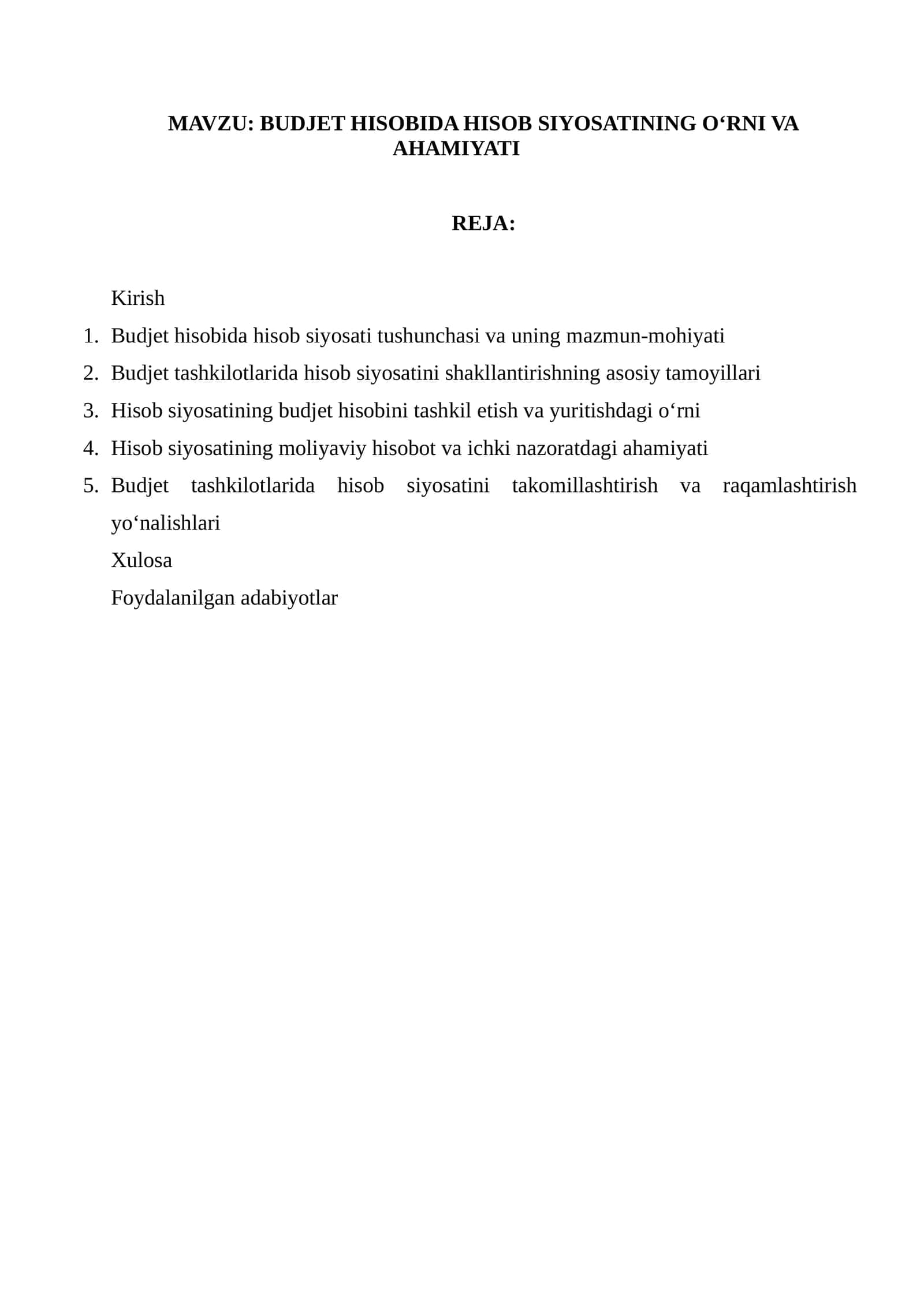BUDJET HISOBIDA HISOB SIYOSATINING O‘RNI VA AHAMIYATI 1