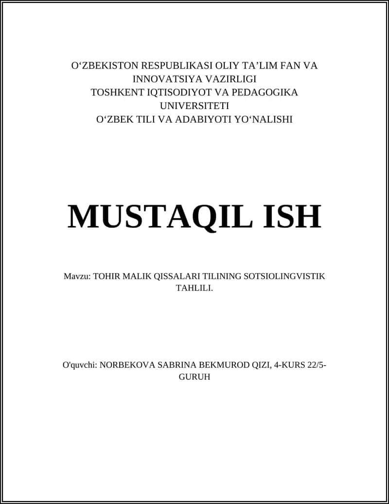TOHIR MALIK QISSALARI TILINING SOTSIOLINGVISTIK TAHLILI 1