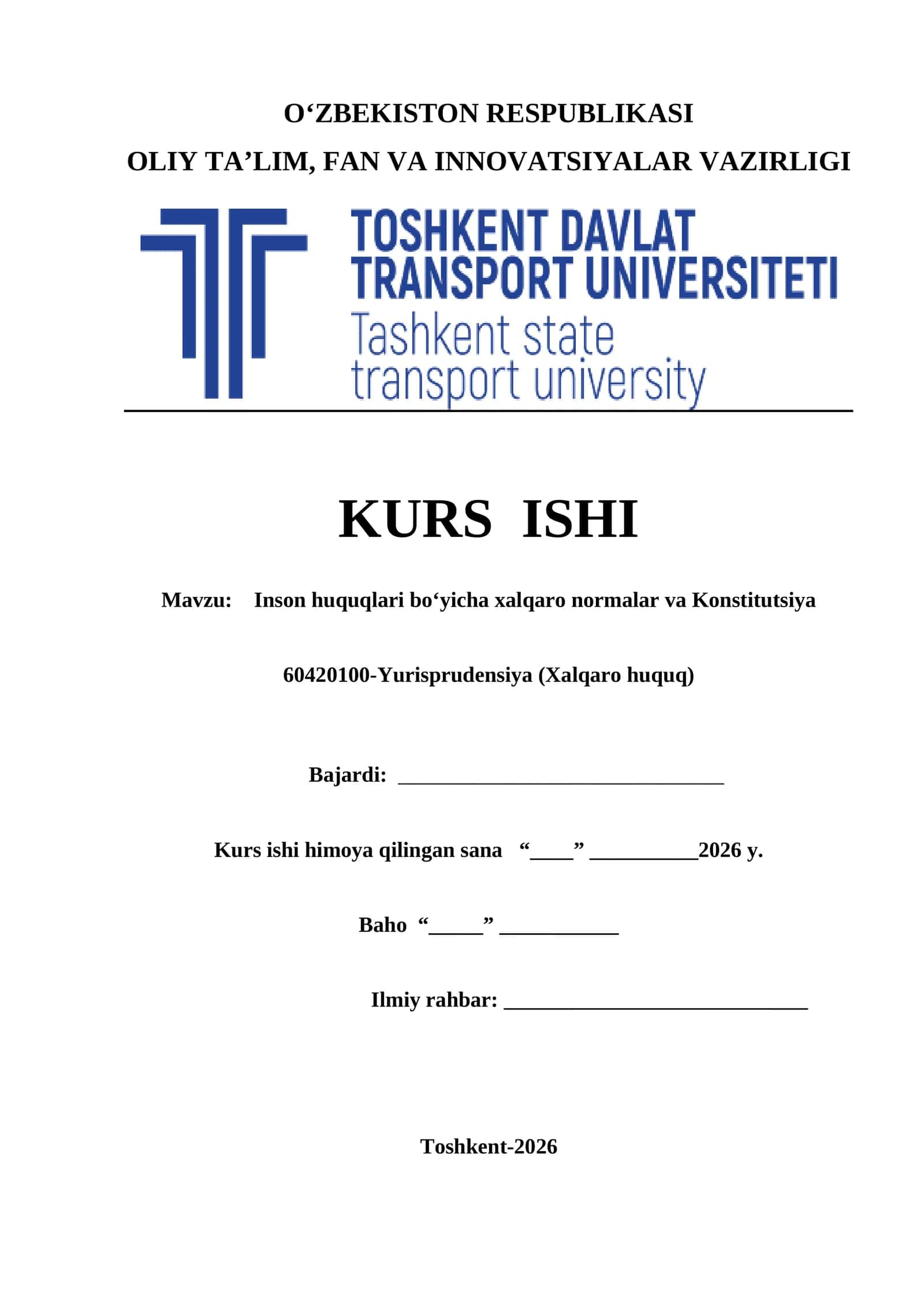 Inson huquqlari bo‘yicha xalqaro normalar va Konstitutsiya kurs ishi 1