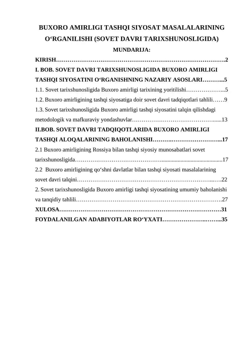 BUXORO AMIRLIGI TASHQI SIYOSAT MASALALARINING O‘RGANILISHI (SOVET DAVRI TARIXSHUNOSLIGIDA) 1