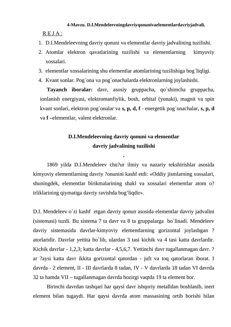 D.I.Mendeleevning davriy qonunivaelementlardavriyjadvali 1