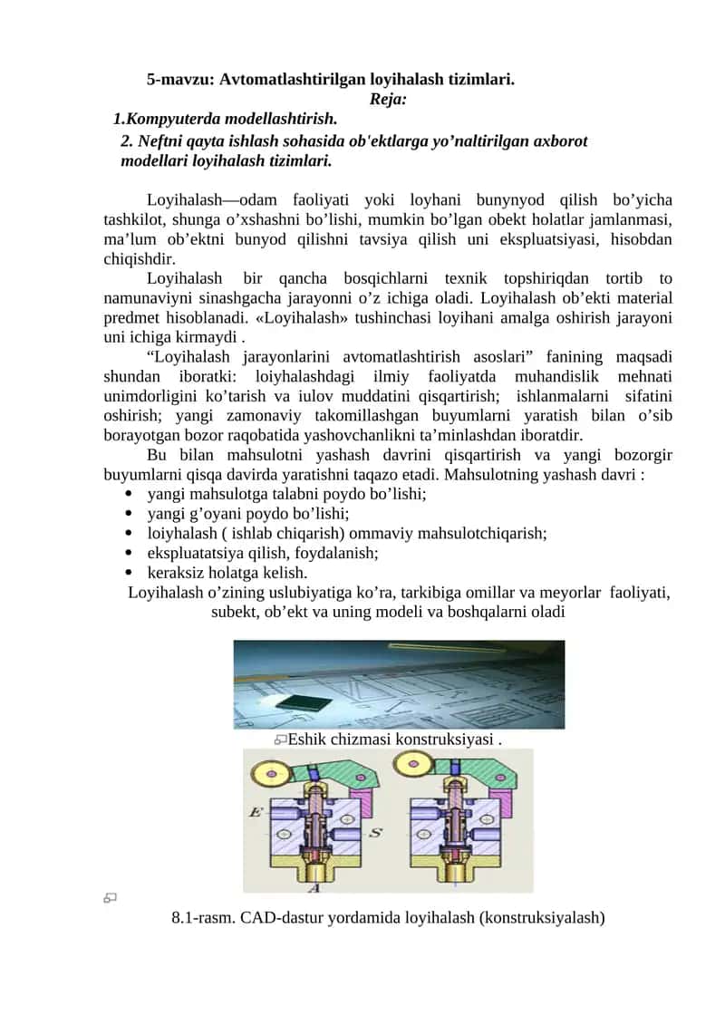 Avtomatlashtirilgan loyihalash tizimlari 1