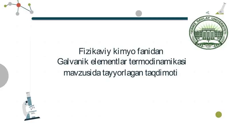 Galvanik elementlar termodinamikasi 1