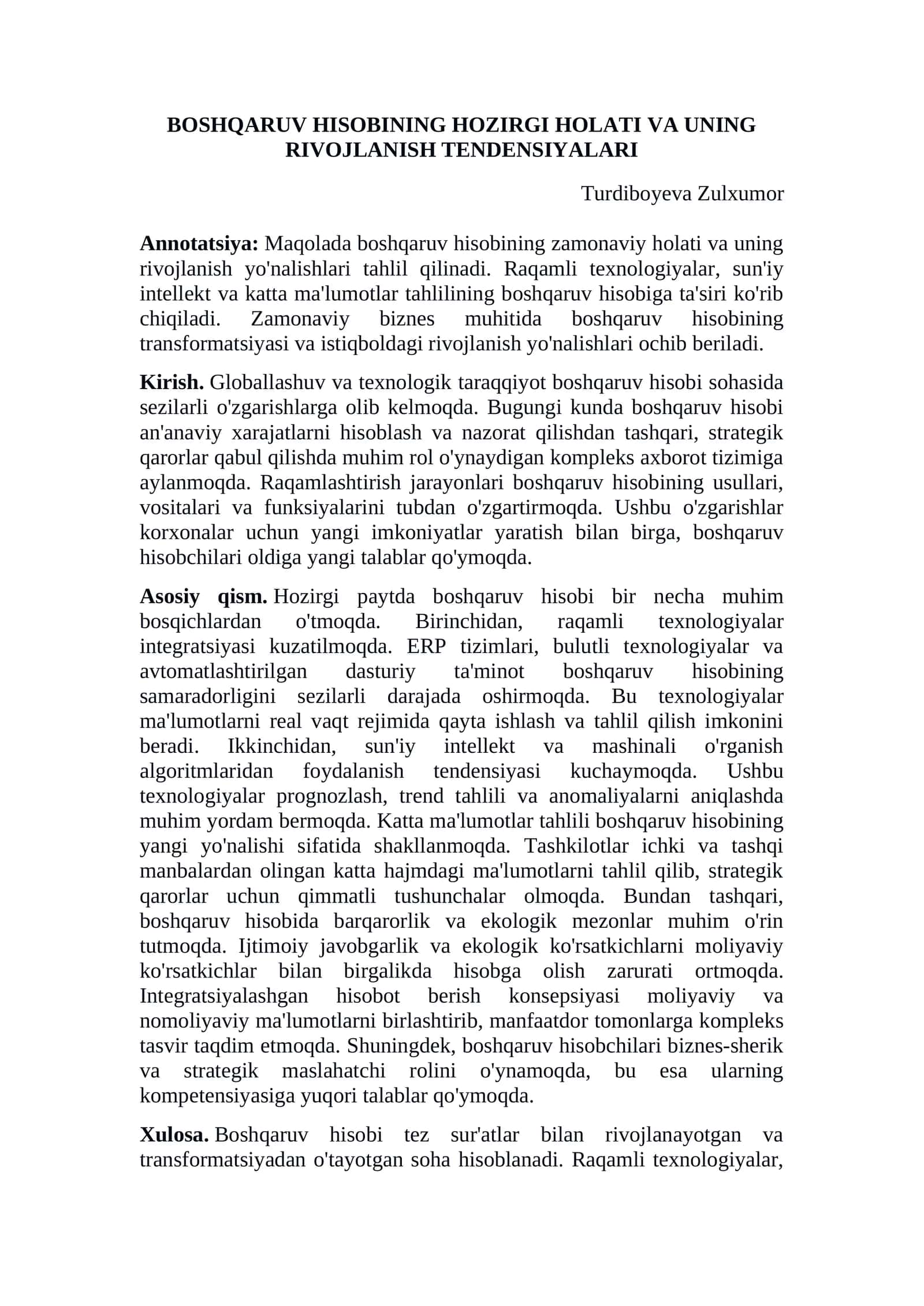 BOSHQARUV HISOBINING HOZIRGI HOLATI VA UNING RIVOJLANISH TENDENSIYALARI 1