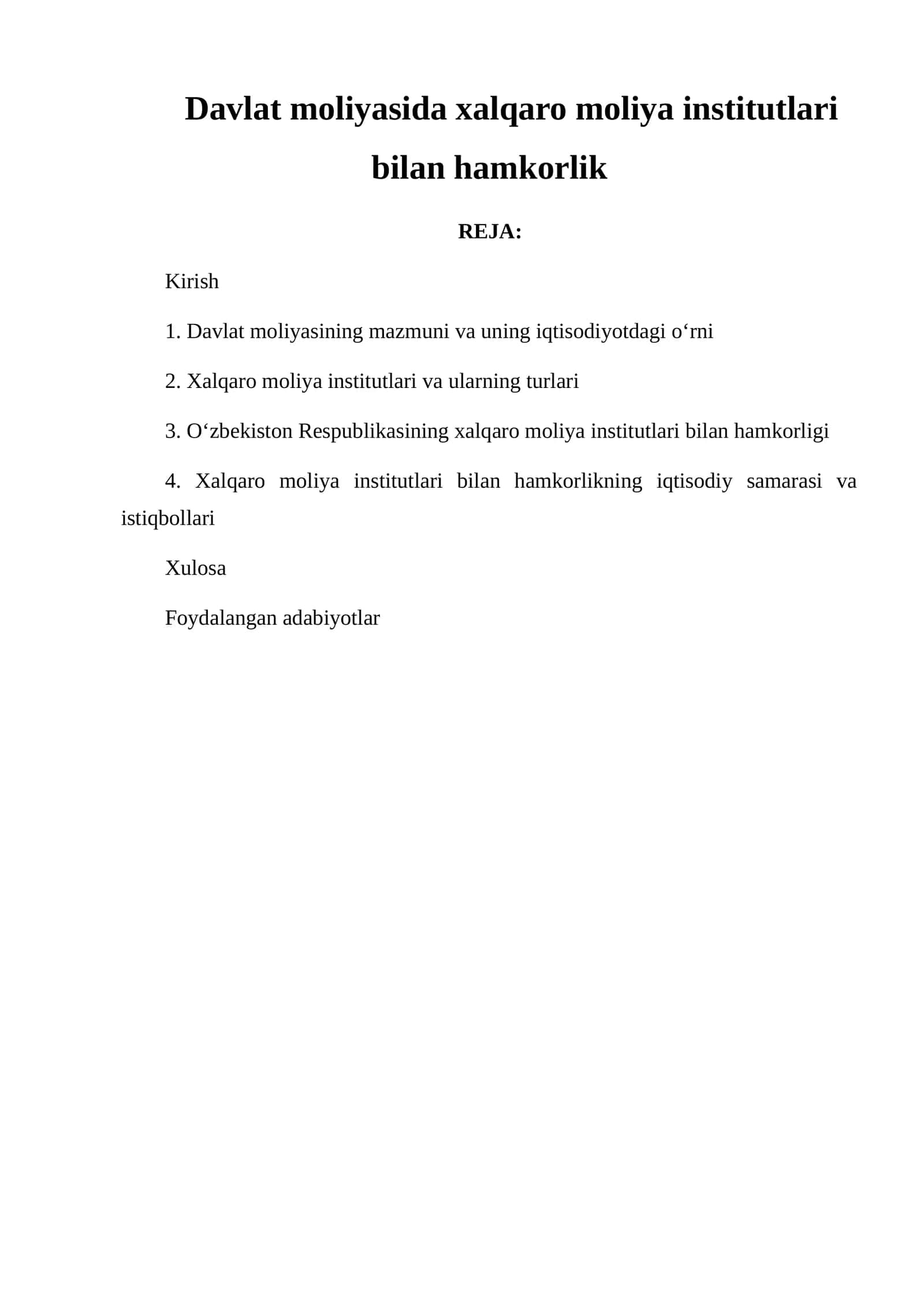 Xalqaro moliya institutlarining iqtisodiyotdagi o'rniga doir adabiyotlar 1