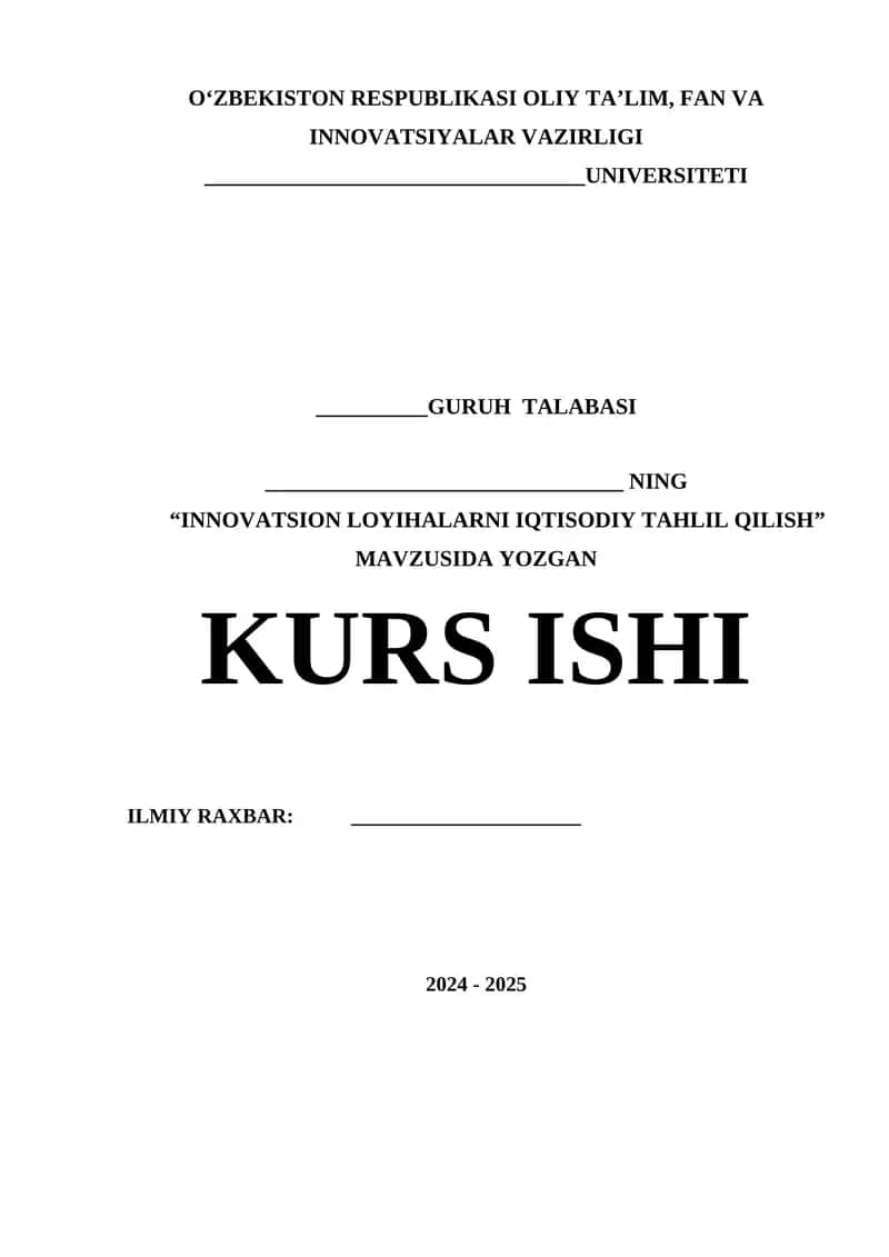 Innovatsion loyihalarni iqtisodiy tahlil qilish 1