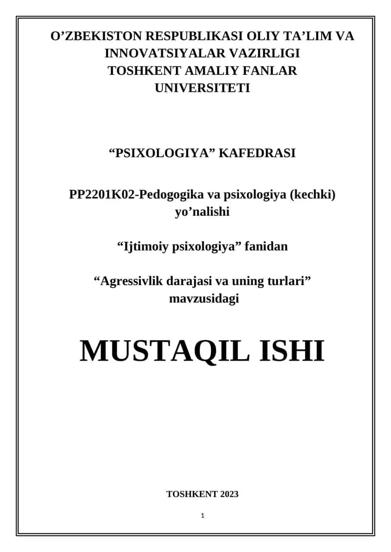 Agressivlik darajasi va uning turlari 1