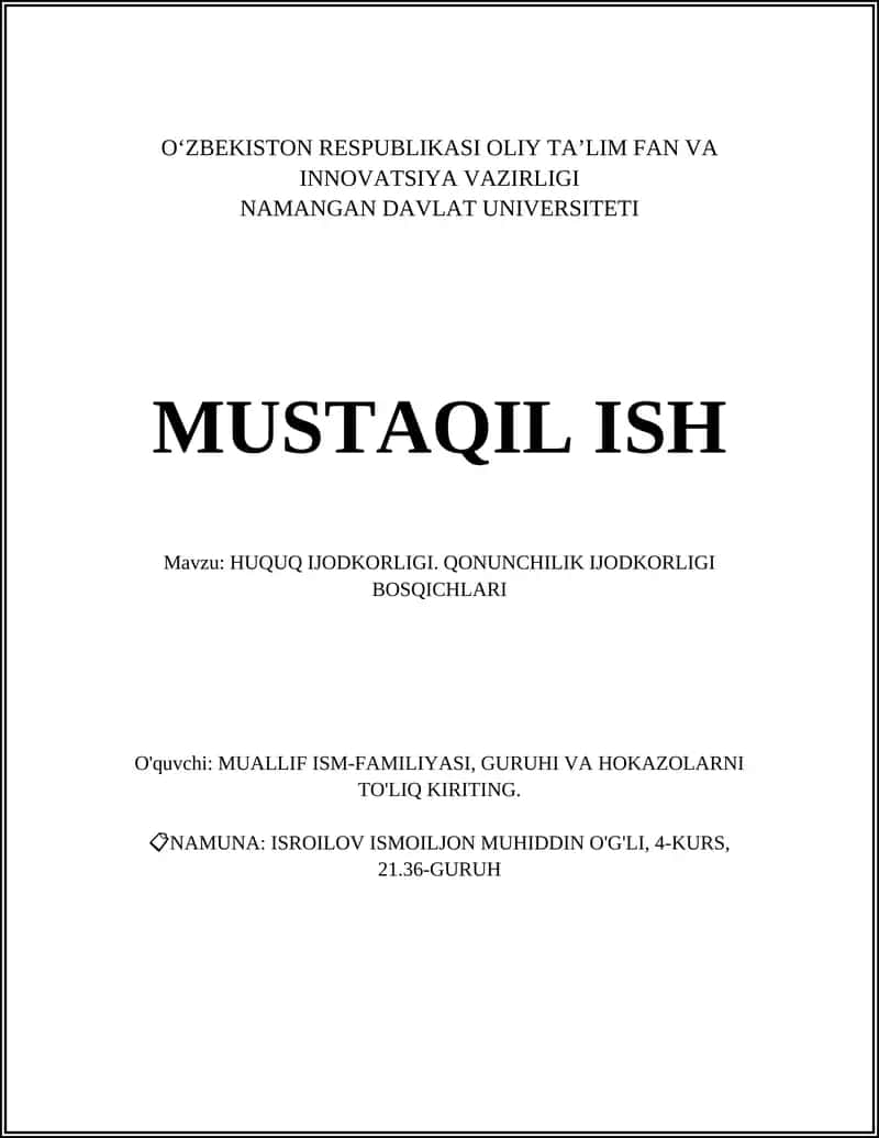 HUQUQ IJODKORLIGI. QONUNCHILIK IJODKORLIGI BOSQICHLARI 1