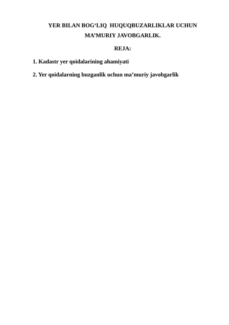 YER BILAN BOG‘LIQ HUQUQBUZARLIKLAR UCHUN MA’MURIY JAVOBGARLIK 1