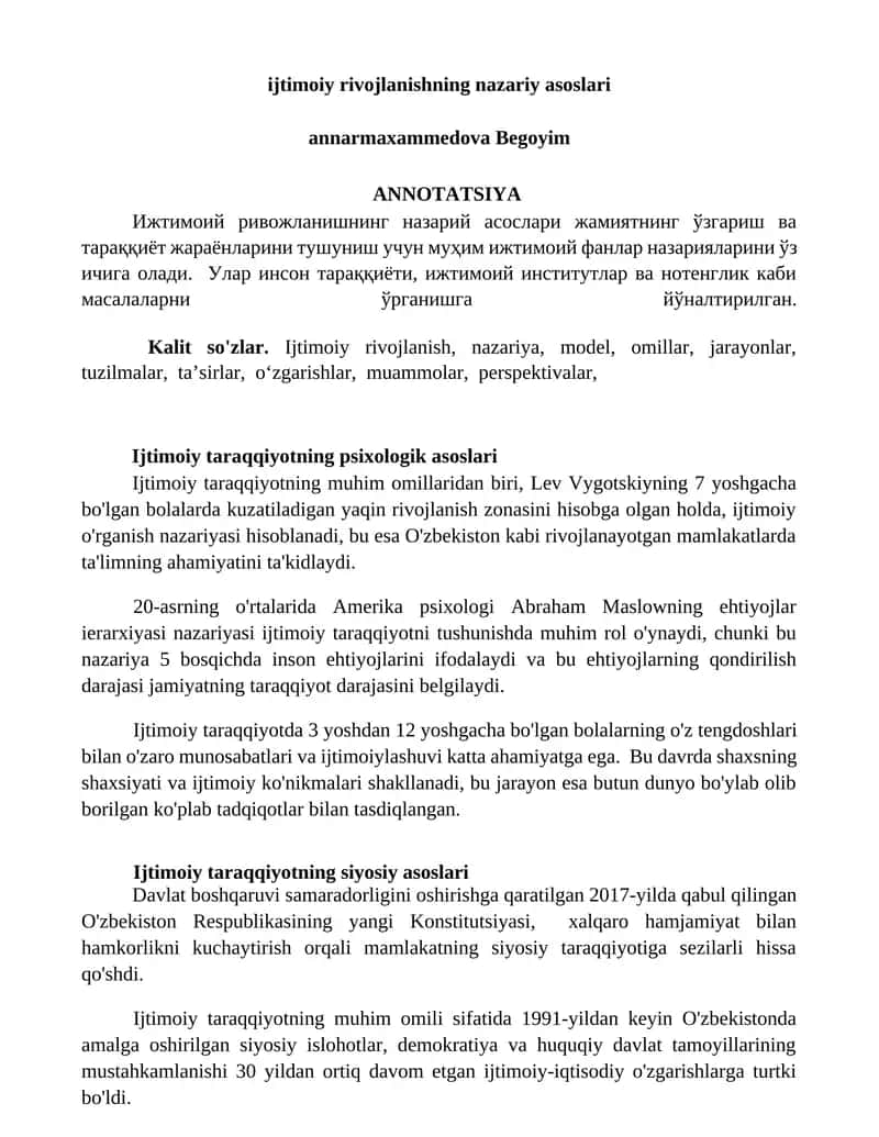Ijtimoiy rivojlanishning nazariy asoslari 1