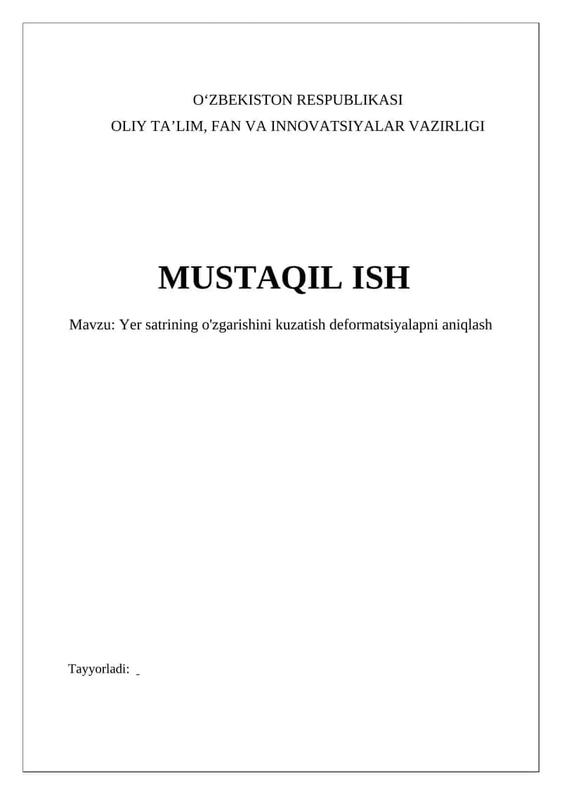 Yer satrining o'zgarishini kuzatish deformatsiyalapni aniqlash 1