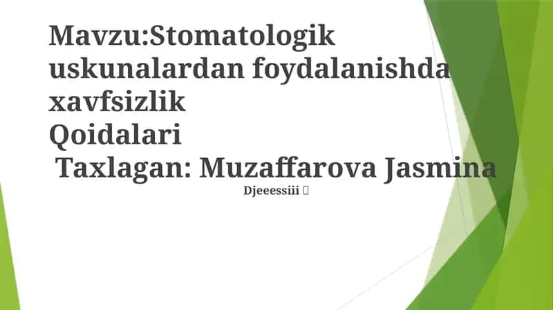 Stomatologik uskunalardan foydalanishda xavfsizlik Qoidalari 1