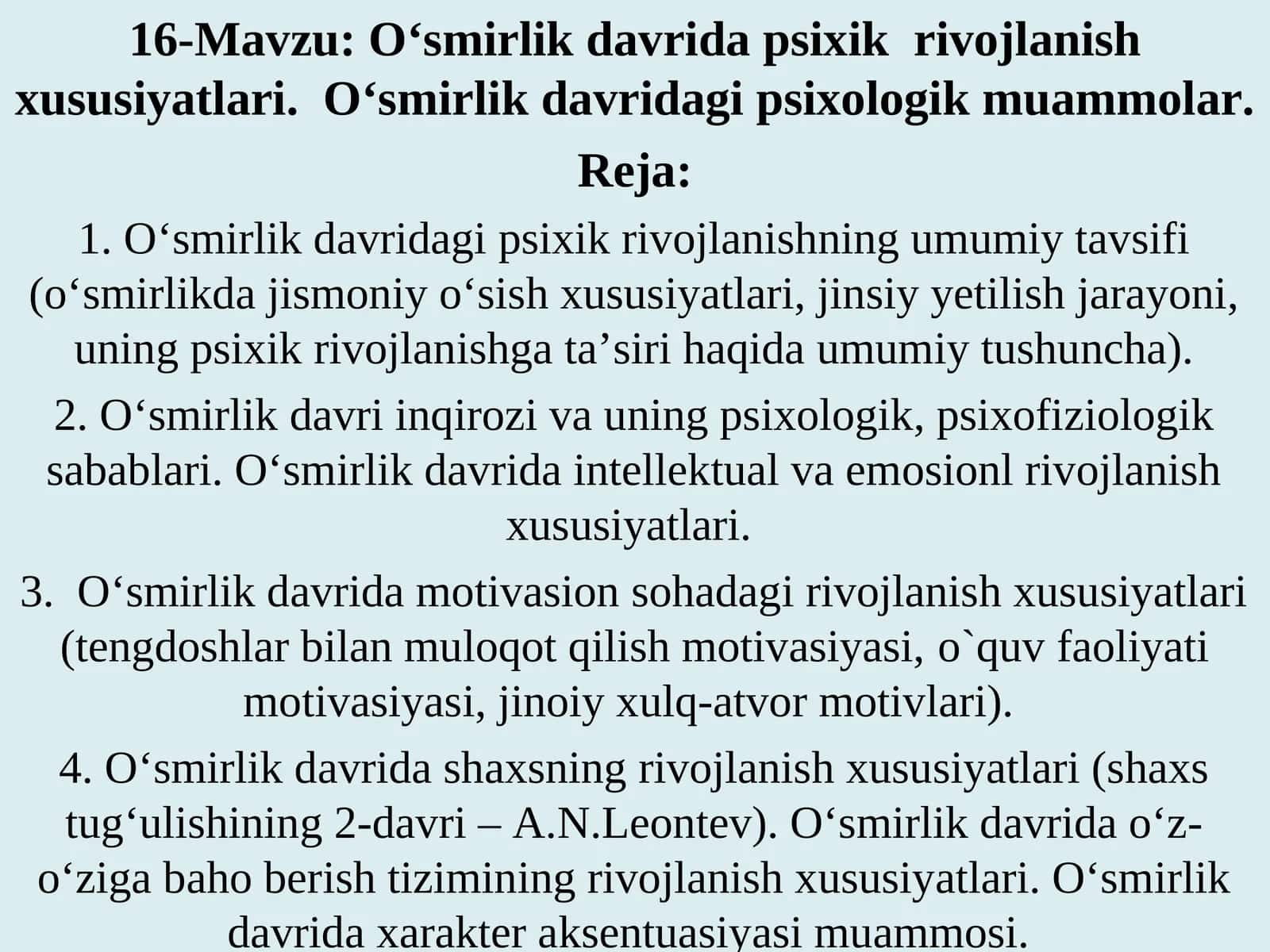 O‘smirlik davridagi psixik rivojlanish xususiyatlari 1