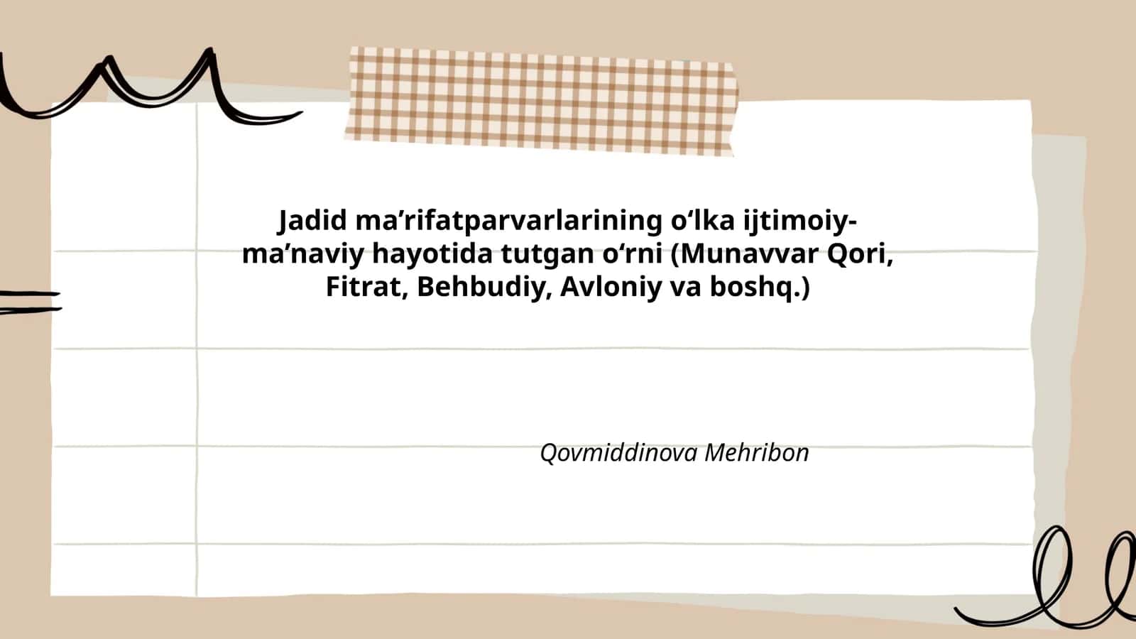 Jadid ma’rifatparvarlarining o‘lka ijtimoiy-ma’naviy hayotida tutgan o‘rni (Munavvar Qori, Fitrat, Behbudiy, Avloniy va boshq.) 1