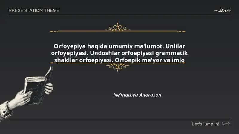 Orfoyepiya haqida umumiy ma'lumot. Unlilar orfoyepiyasi. Undoshlar orfoepiyasi grammatik shakllar orfoepiyasi. Orfoepik me'yor va imlo 1
