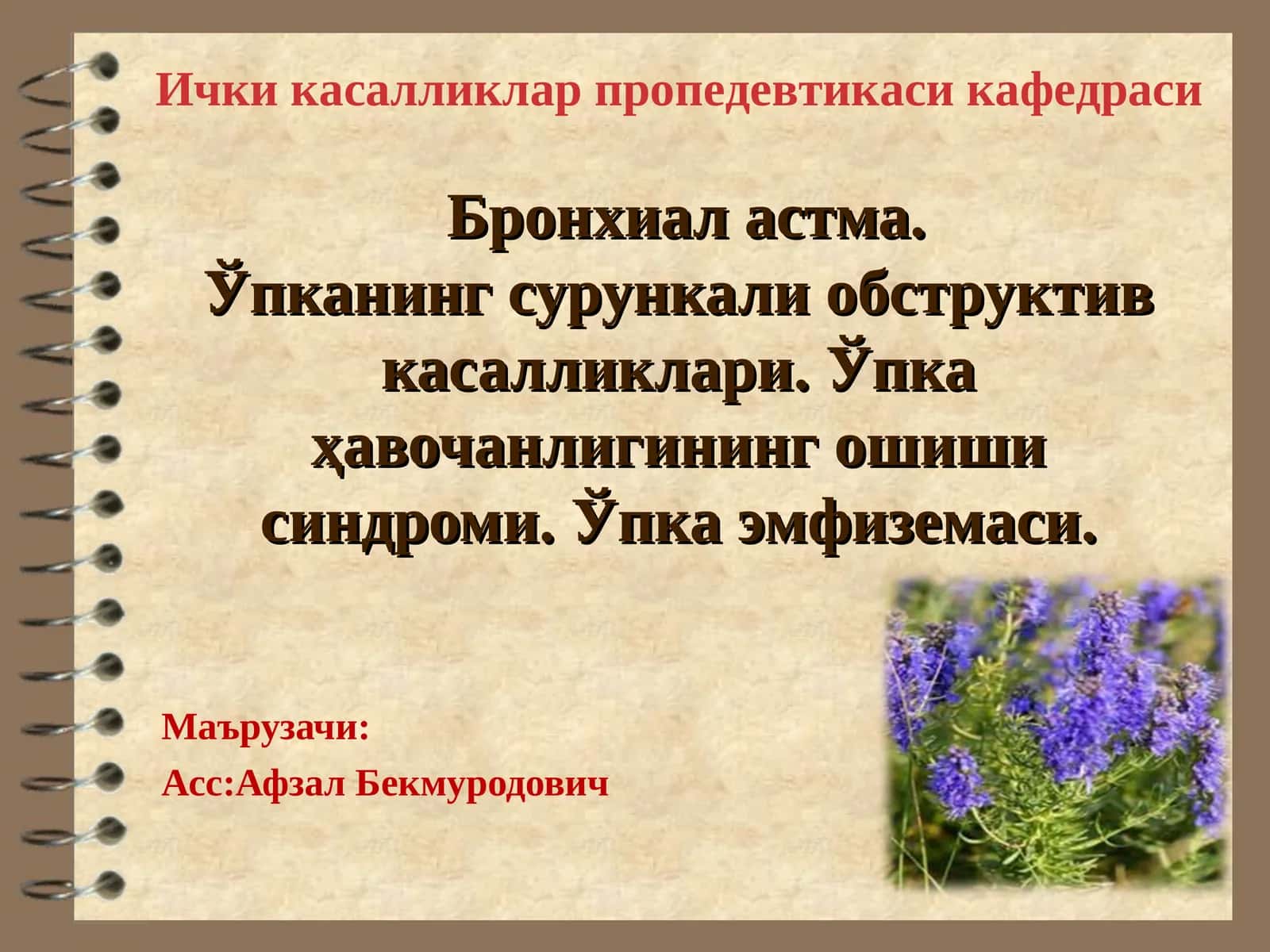 Бронхиал астма.Ўпканинг сурункали обструктив касалликлари.Ўпкаҳавочанлигининг ошиши синдроми.Ўпка эмфиземаси 1