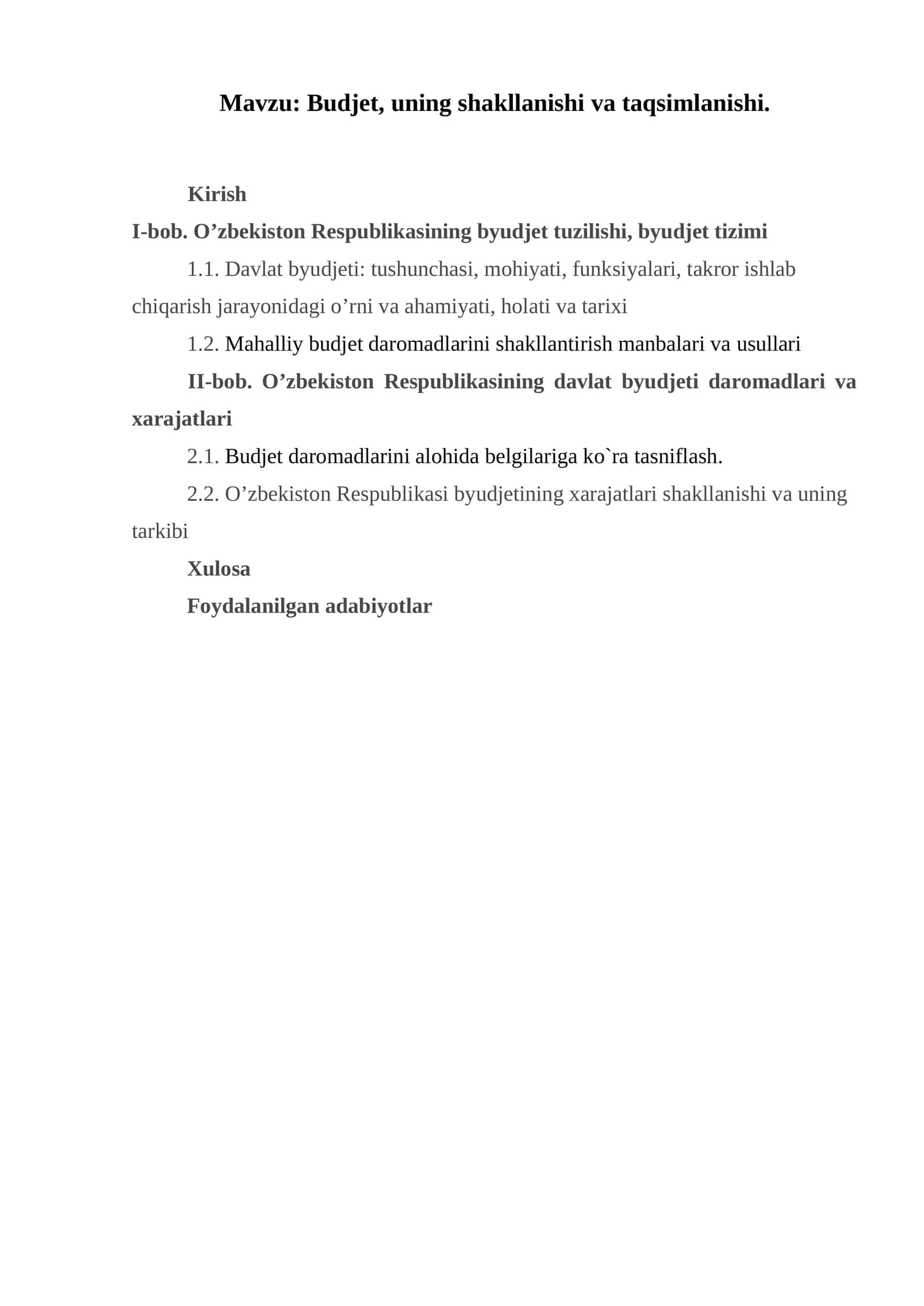 Budjet, uning shakllanishi va taqsimlanishi 1