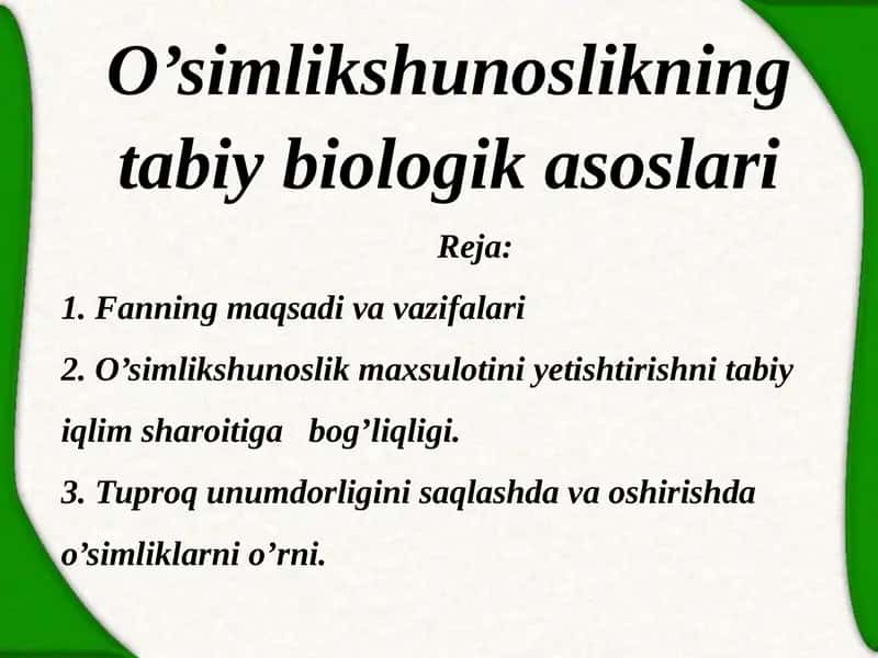 O’simlikshunoslikning tabiiy biologik asoslari 1