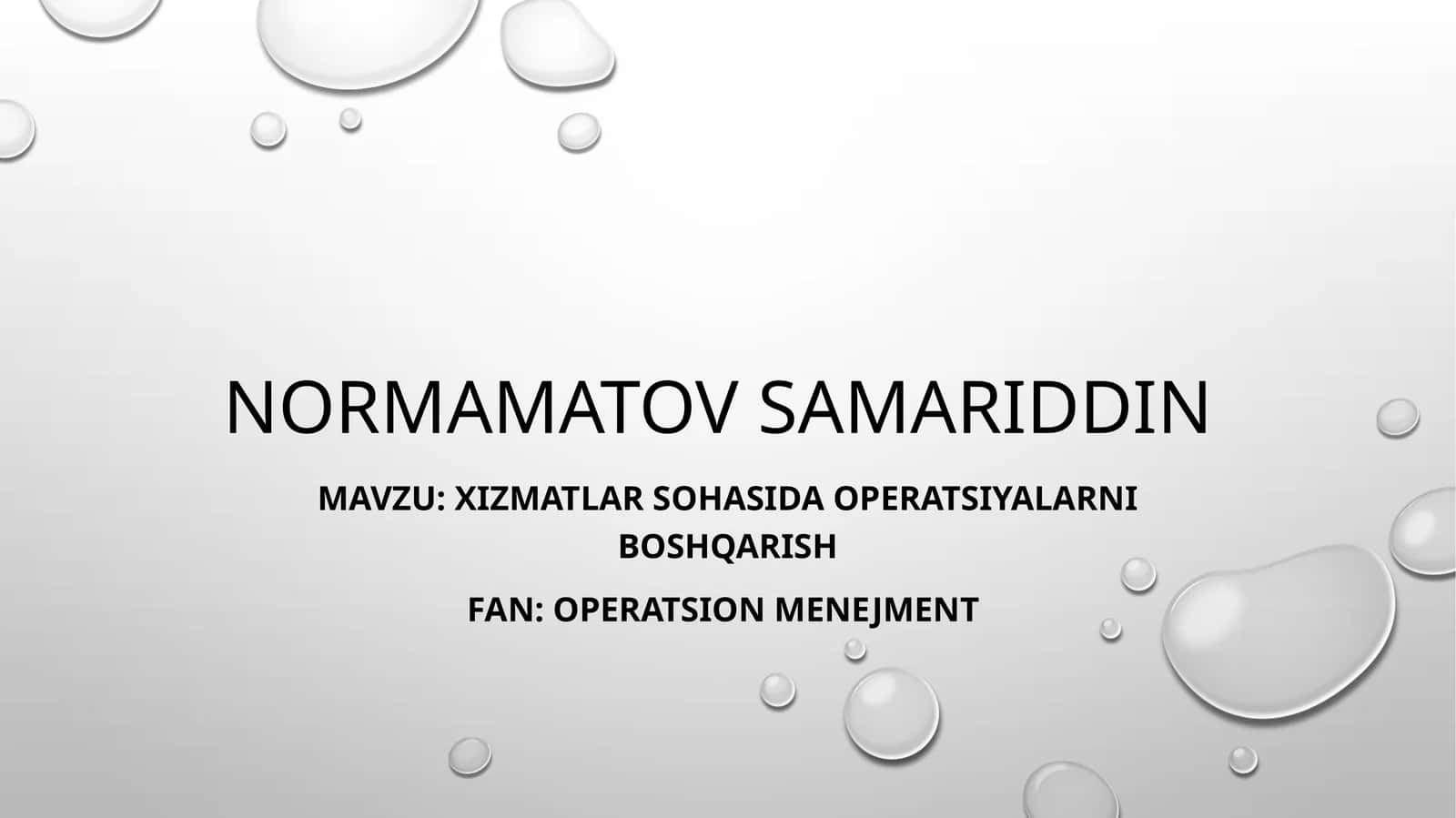 Xizmatlar Sohasi Operatsiyalarni Boshqarish 1
