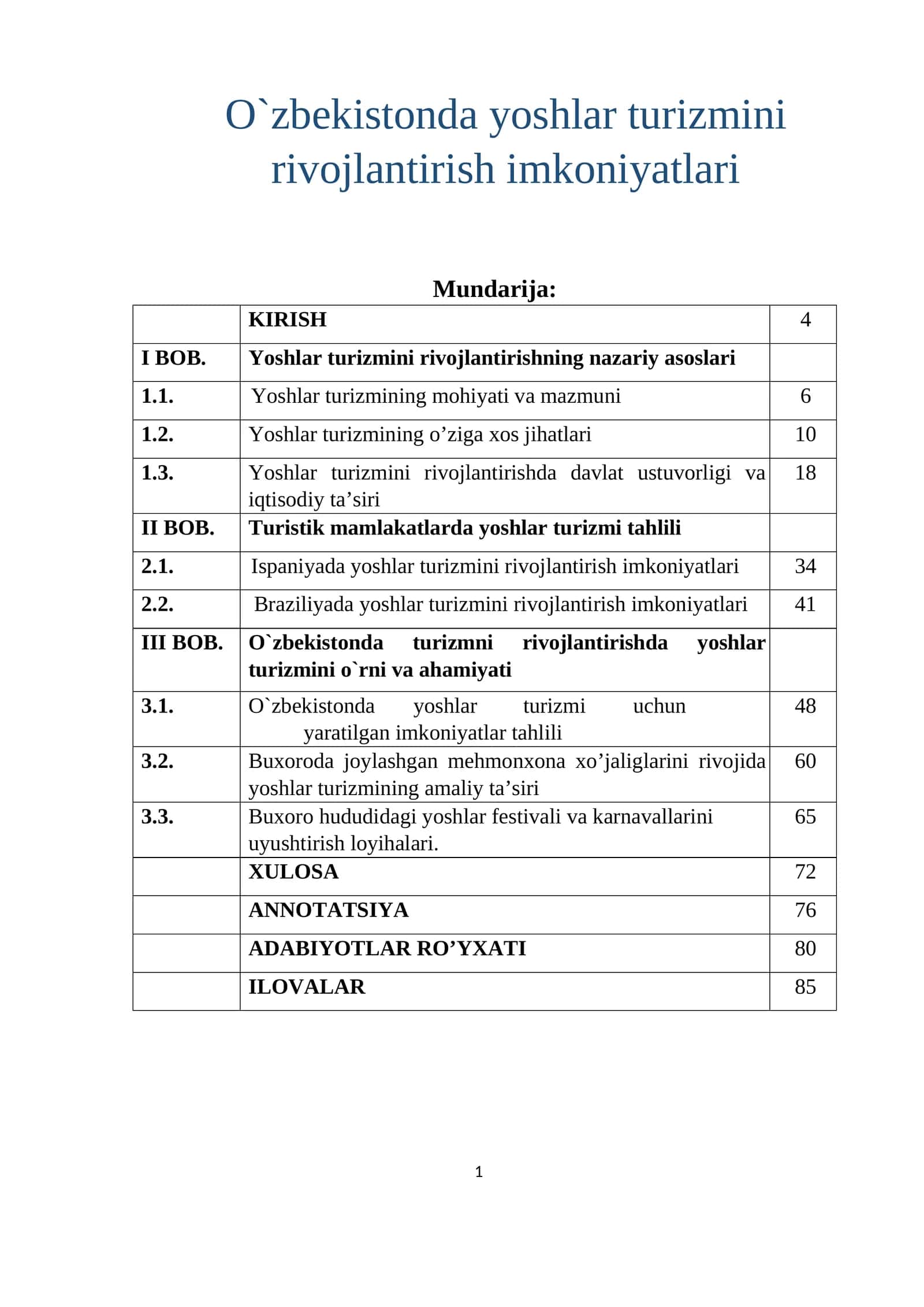 O`zbekistonda yoshlar turizmini rivojlantirish imkoniyatlari 1