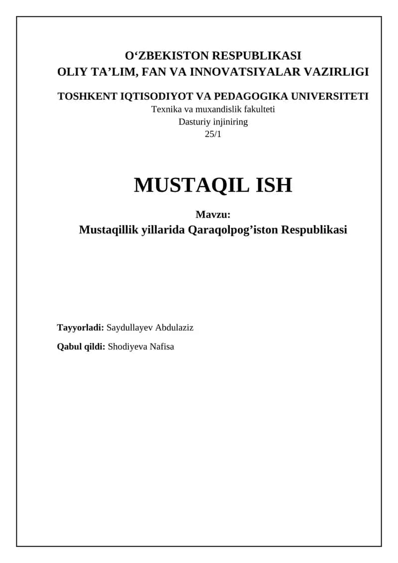 Mustaqillik yillarida Qaraqolpog’iston Respublikasi 1
