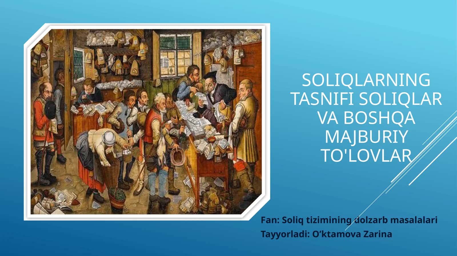 Soliqlarning tasnifi soliqlar va boshqa majburiy to'lovlar. 1