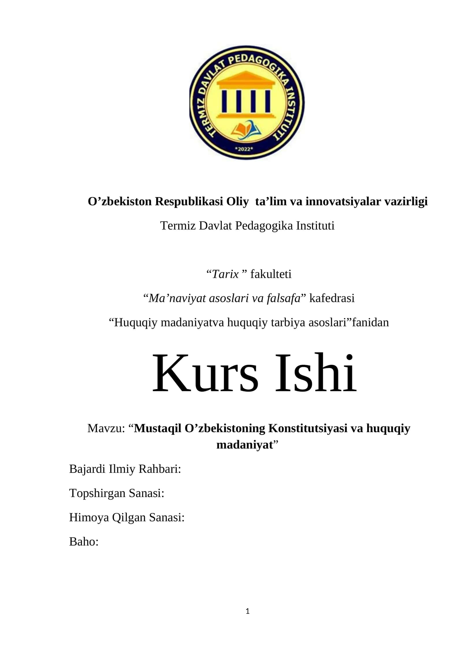 Mustaqil O’zbekistoning Konstitutsiyasi va huquqiy madaniyat 1