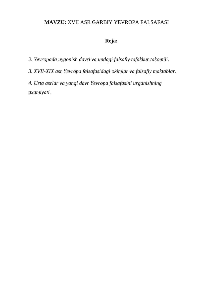 XVII ASR GARBIY YEVROPA FALSAFASI 1