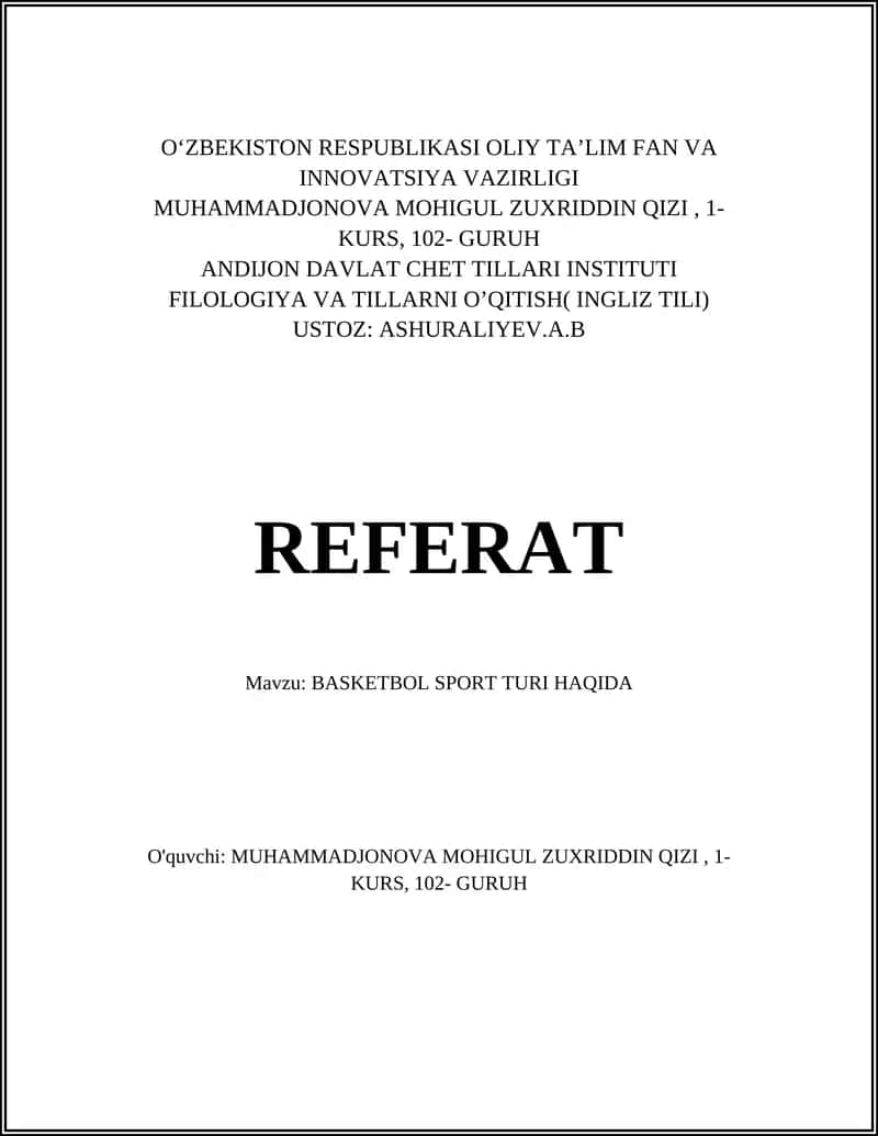 BASKETBOL SPORT TURI HAQIDA 1