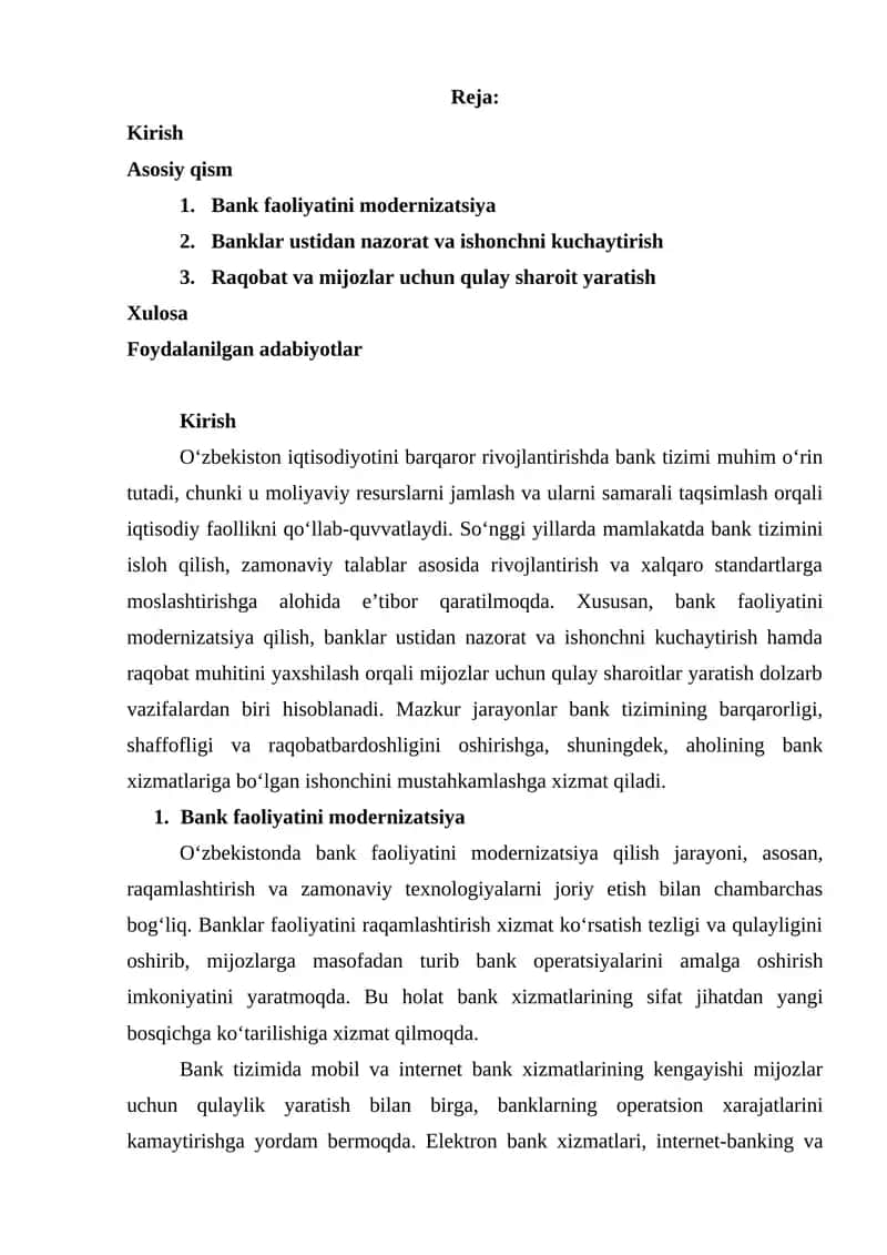 Bank Tizimi va Moliyaviy Xizmatlar 1