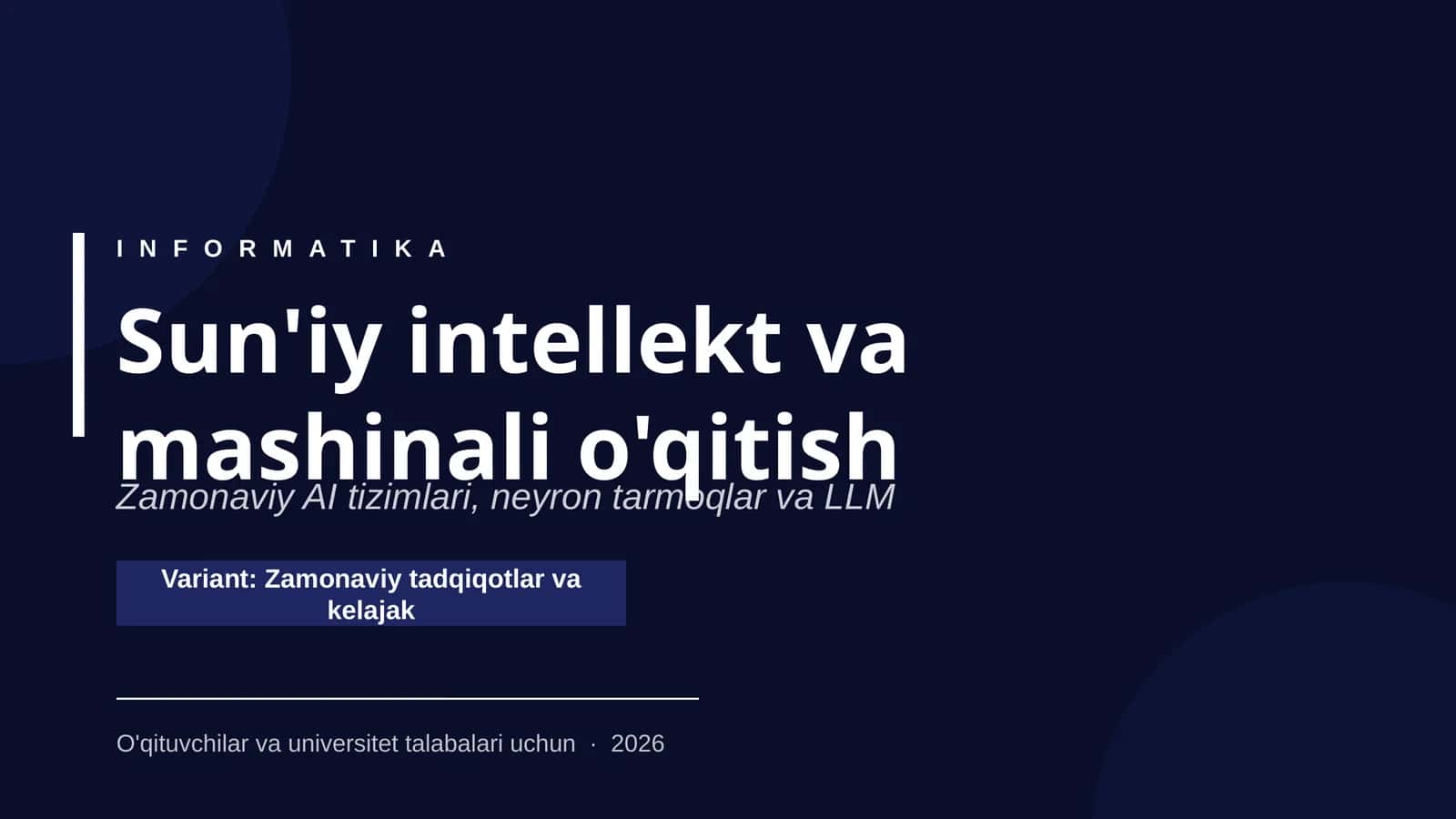 Sun'iy intellekt va mashinali o'qitish 1