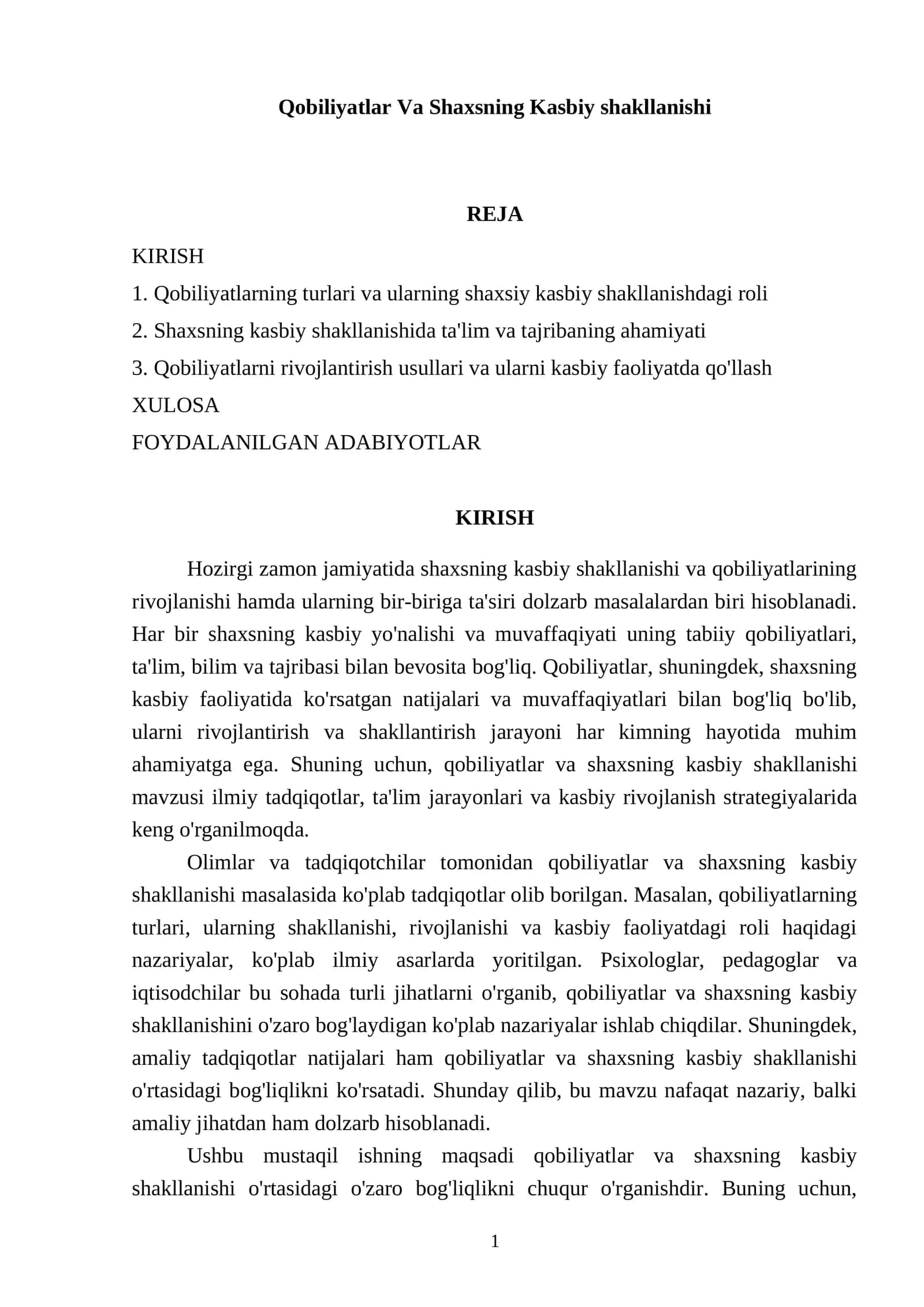Qobiliyatlar Va Shaxsning Kasbiy shakllanishi 1