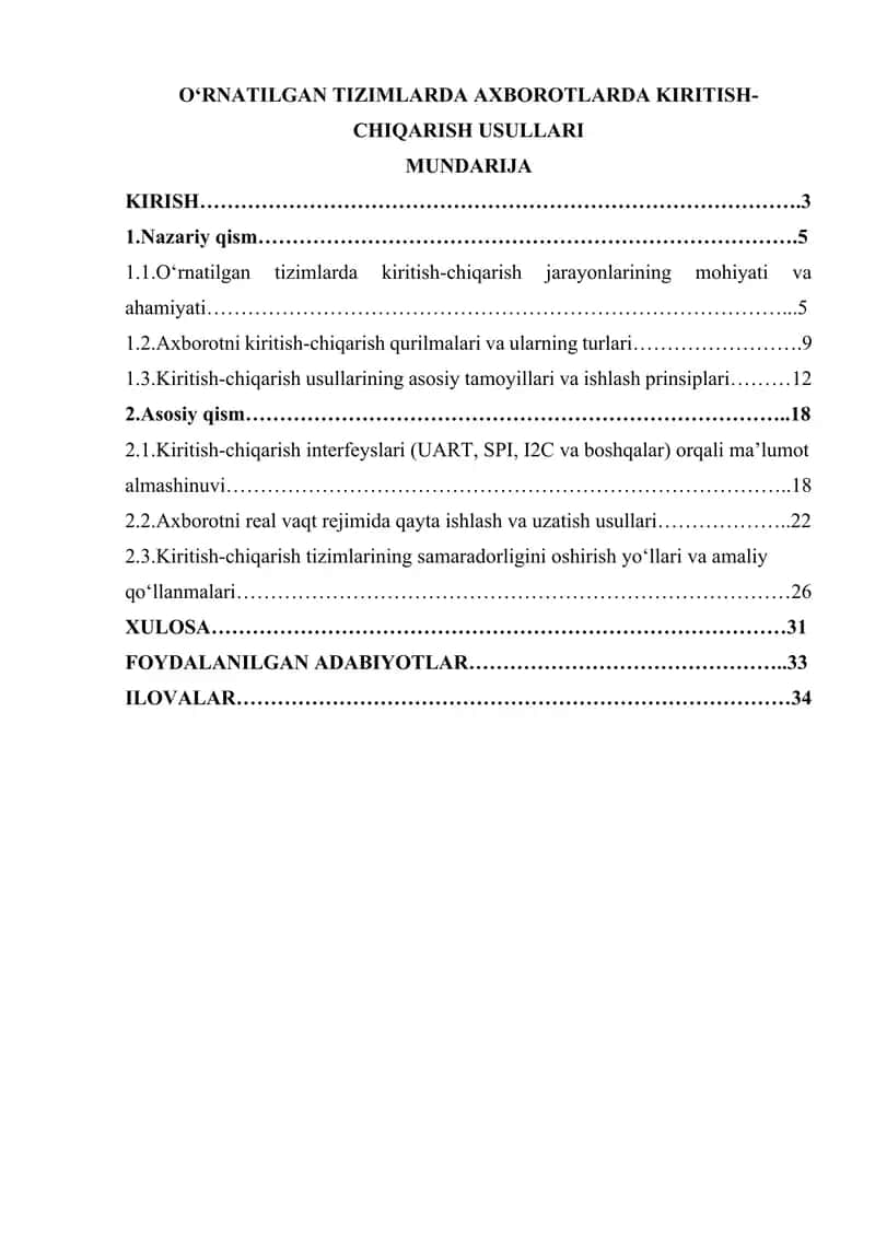 OʻRNATILGAN TIZIMLARDA AXBOROTLARDA KIRITISH-CHIQARISH USULLARI 1