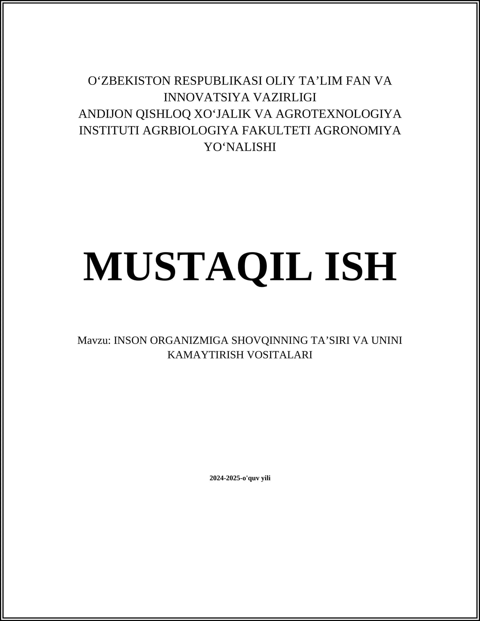 INSON ORGANIZMIGA SHOVQINNING TAʼSIRI VA UNINI KAMAYTIRISH VOSITALARI 1