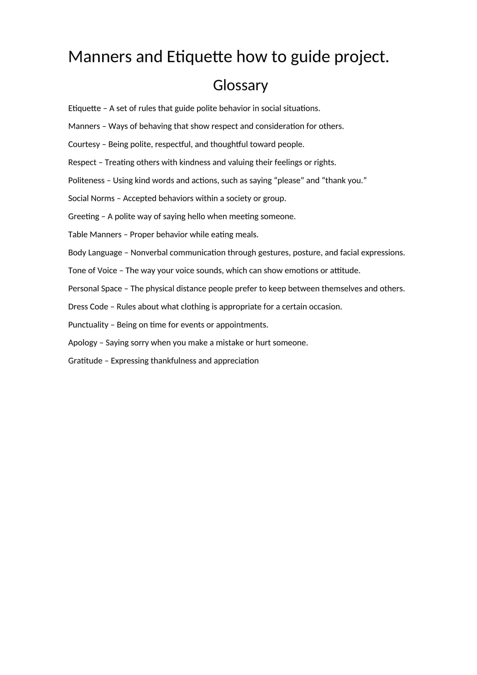 Manners and Etiquette how to guide project 1