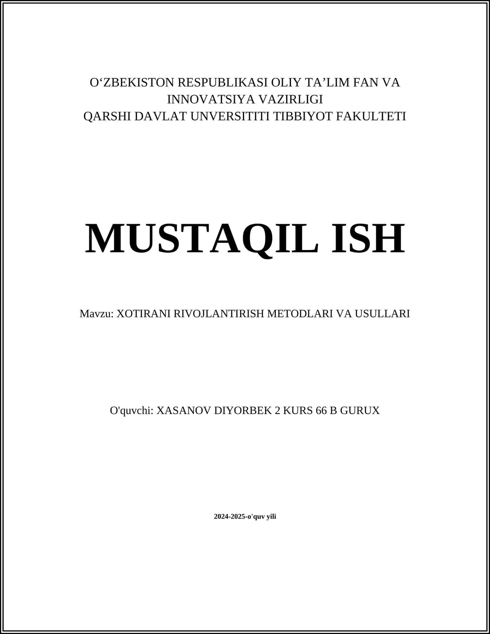 XOTIRANI RIVOJLANTIRISH METODLARI VA USULLARI 1
