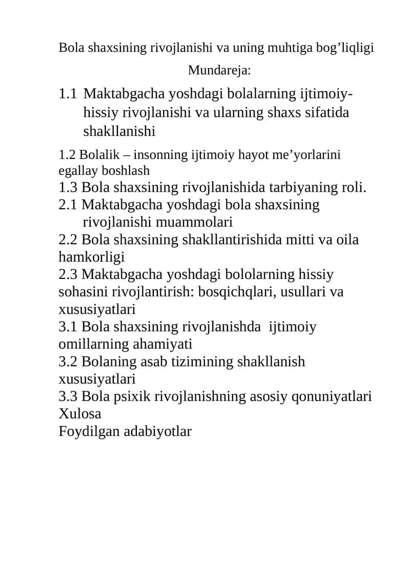 Bola shaxsining rivojlanishi va uning muhtiga bog’liqligi 1