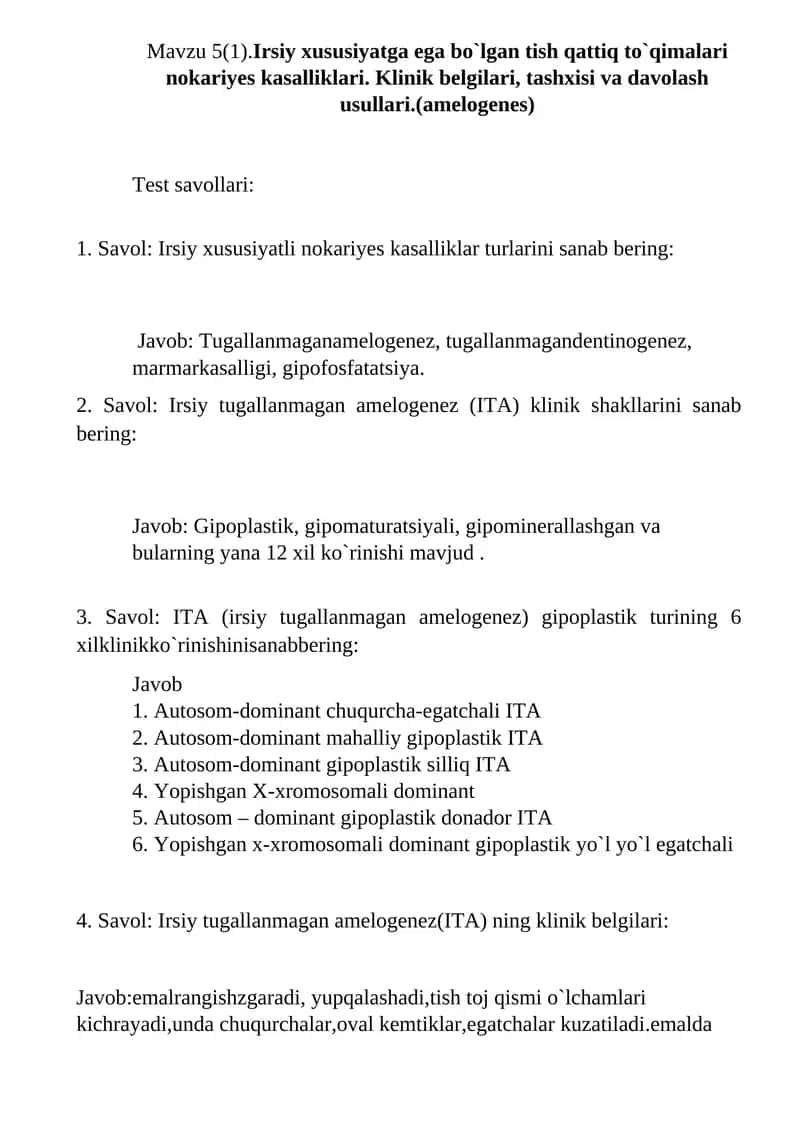 Irsiy tugallanmagan amelogenez (ITA) 1