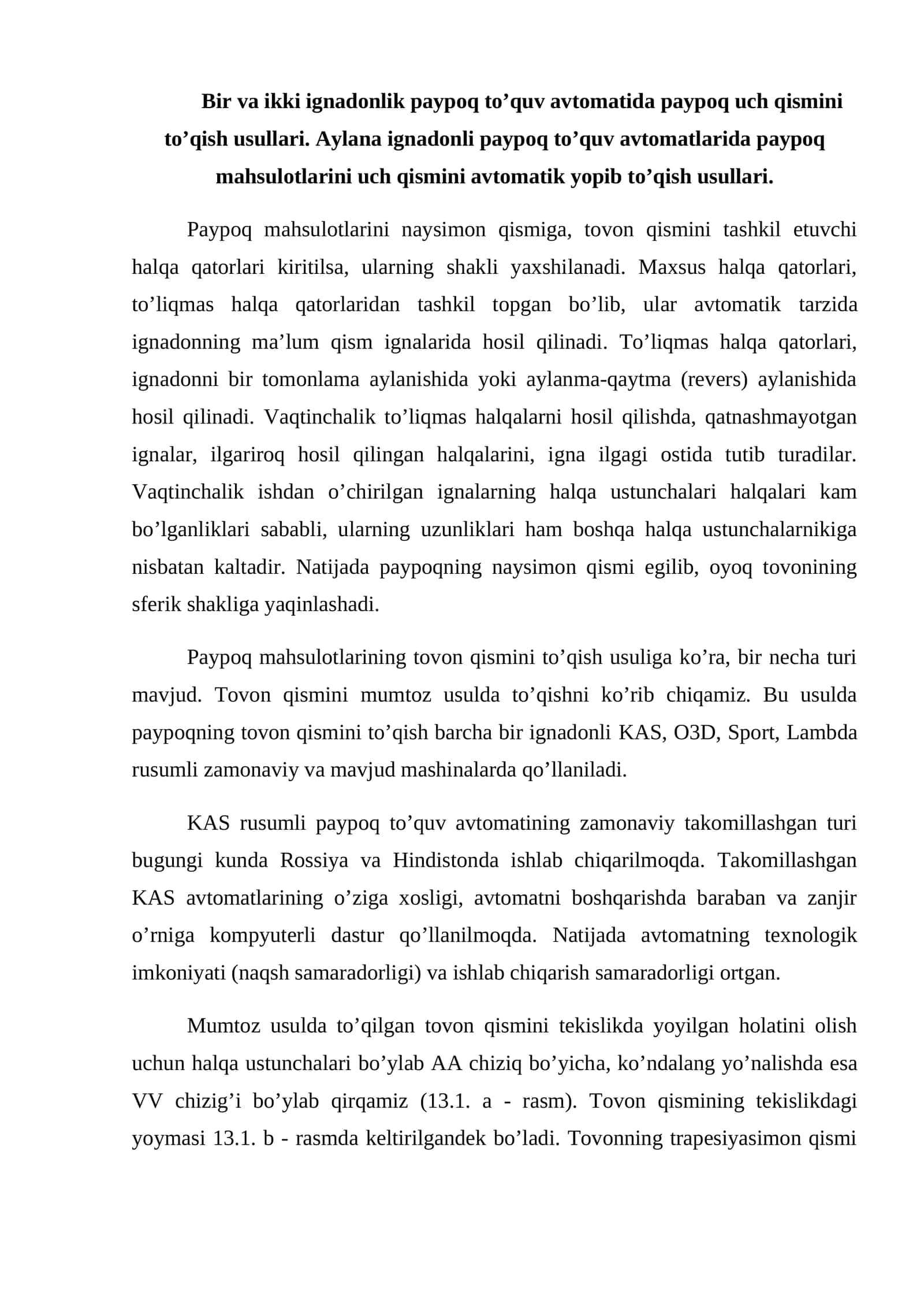 Paypoq mahsulotlarini uch qismini to’qish usullari 1