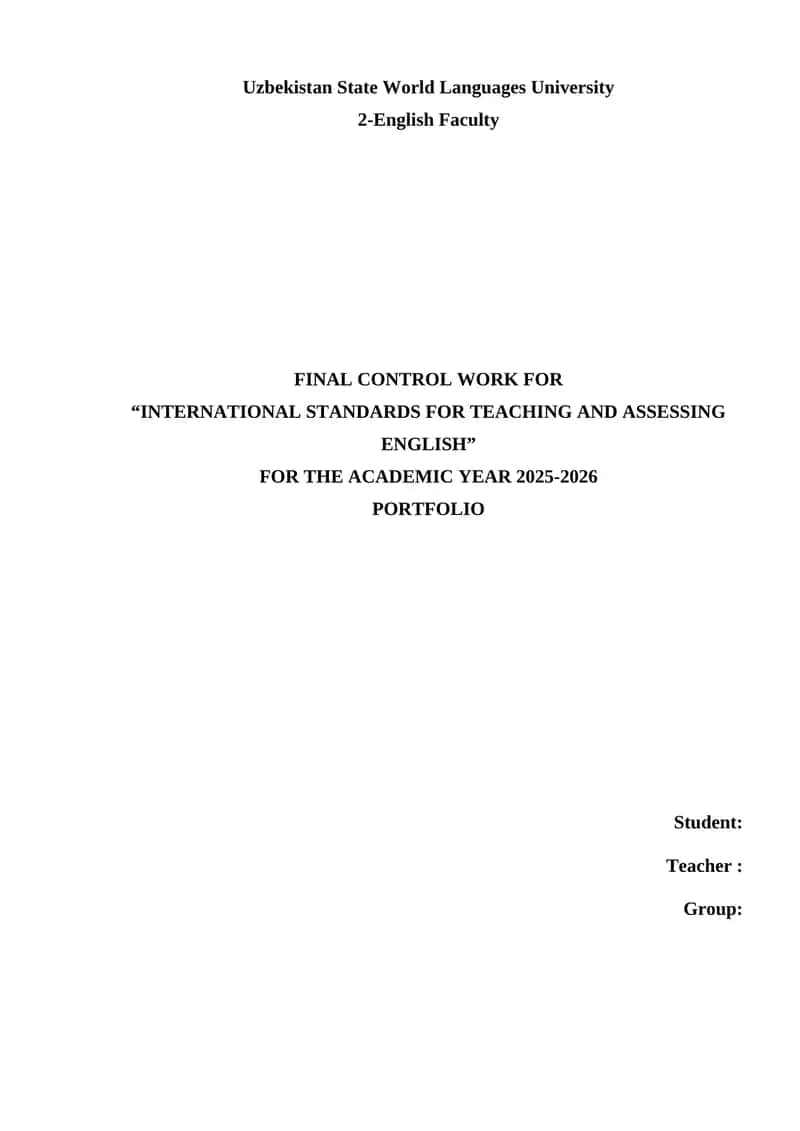 International Standards for Teaching and Assessing English 1