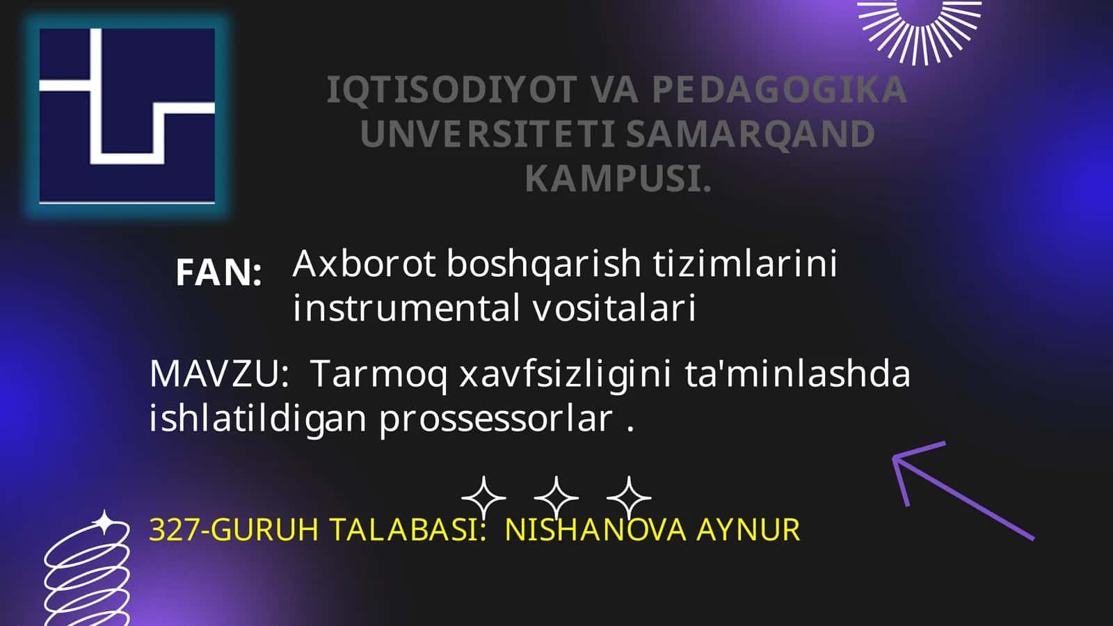 Tarmoq xavfsizligini ta'minlashda ishlatiladigan prossessorlar 1