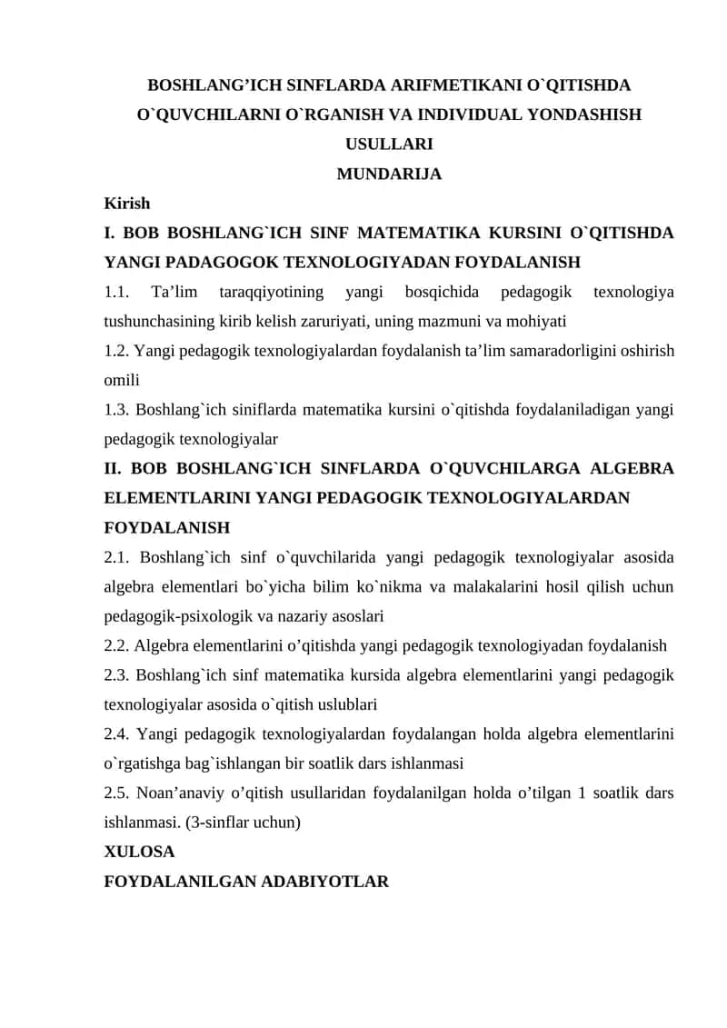 Boshlang’ich sinflarda arifmetikani o`qitish 1