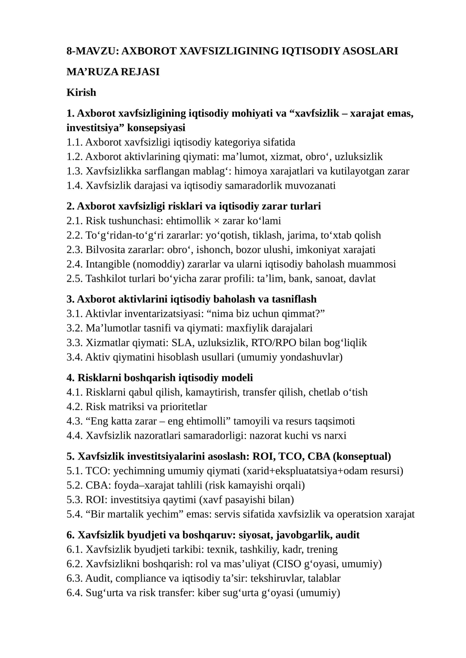 AXBOROT XAVFSIZLIGINING IQTISODIY ASOSLARI 1