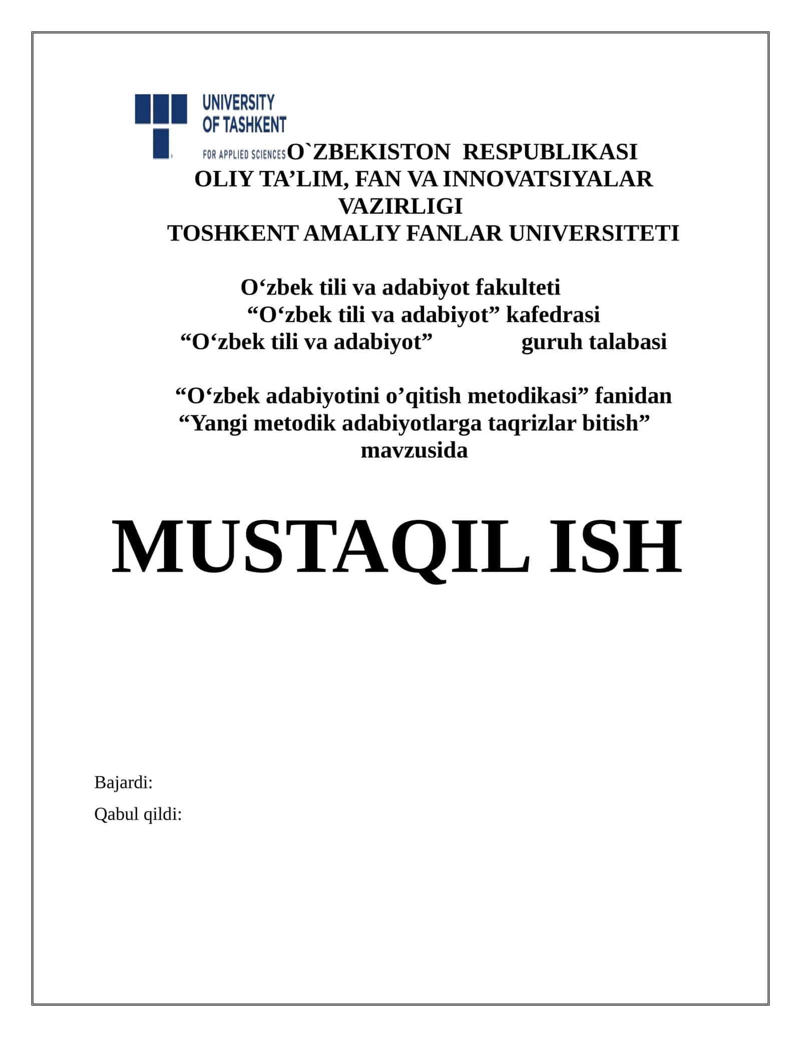 Yangi metodik adabiyotlarga taqrizlar bitish 1