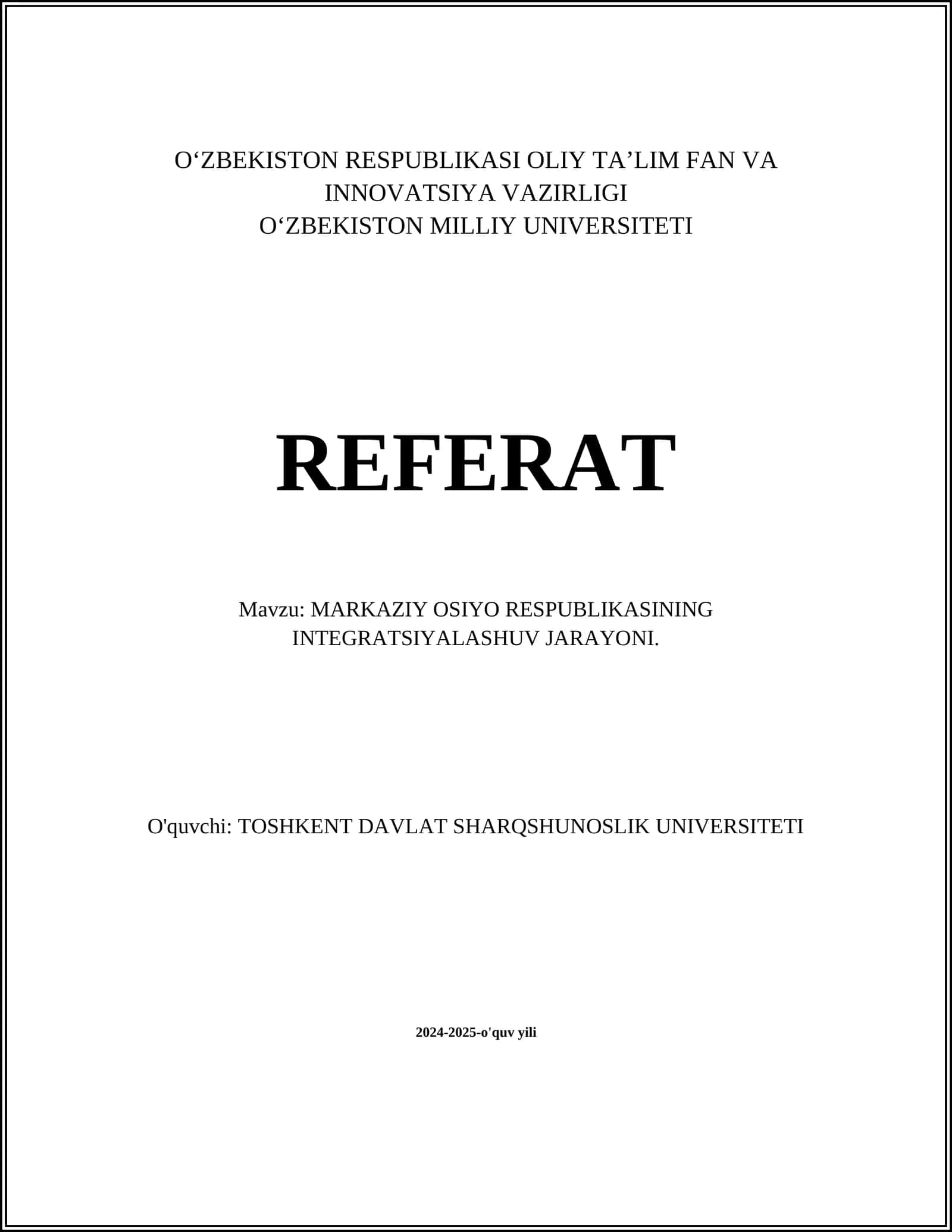 MARKAZIY OSIYO RESPUBLIKASINING INTEGRATSIYALASHUV JARAYONI 1