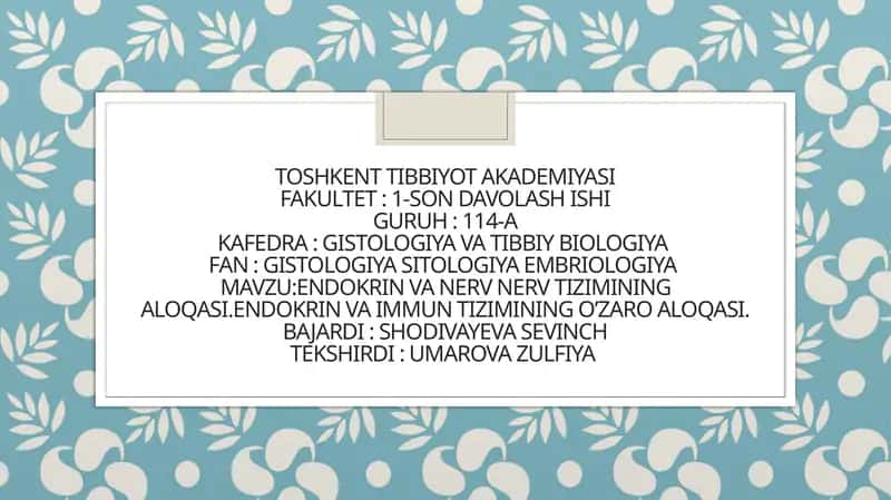 ENDOKRIN VA NERV TIZIMINING ALOQASI 1