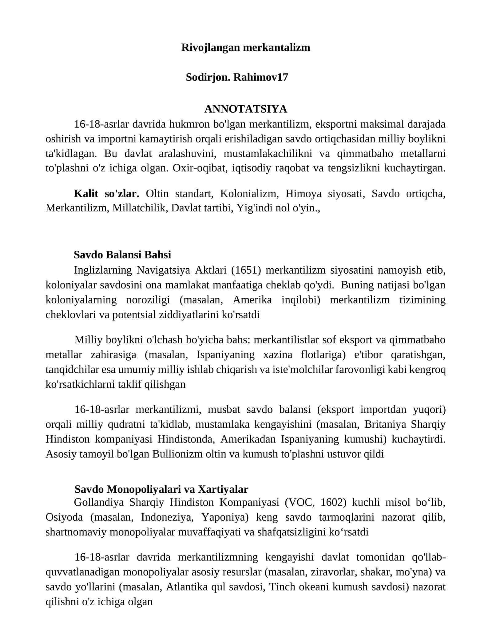 Rivojlangan merkantalizm 1