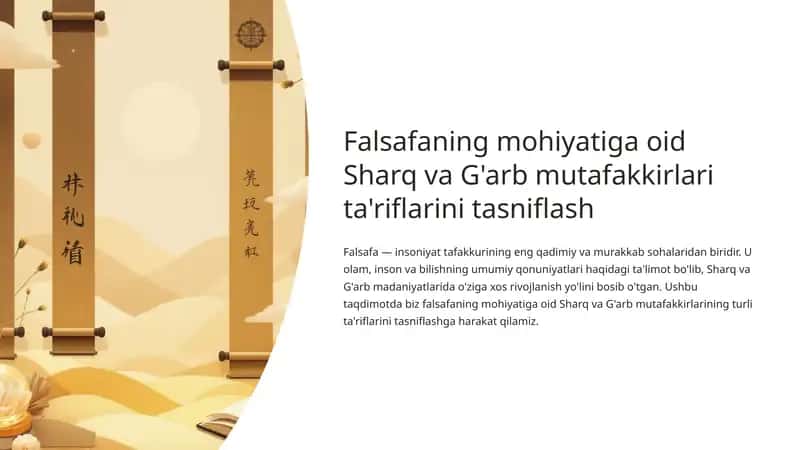 Falsafaning mohiyatiga oid Sharq va G'arb mutafakkirlari ta'riflarini tasniflash 1