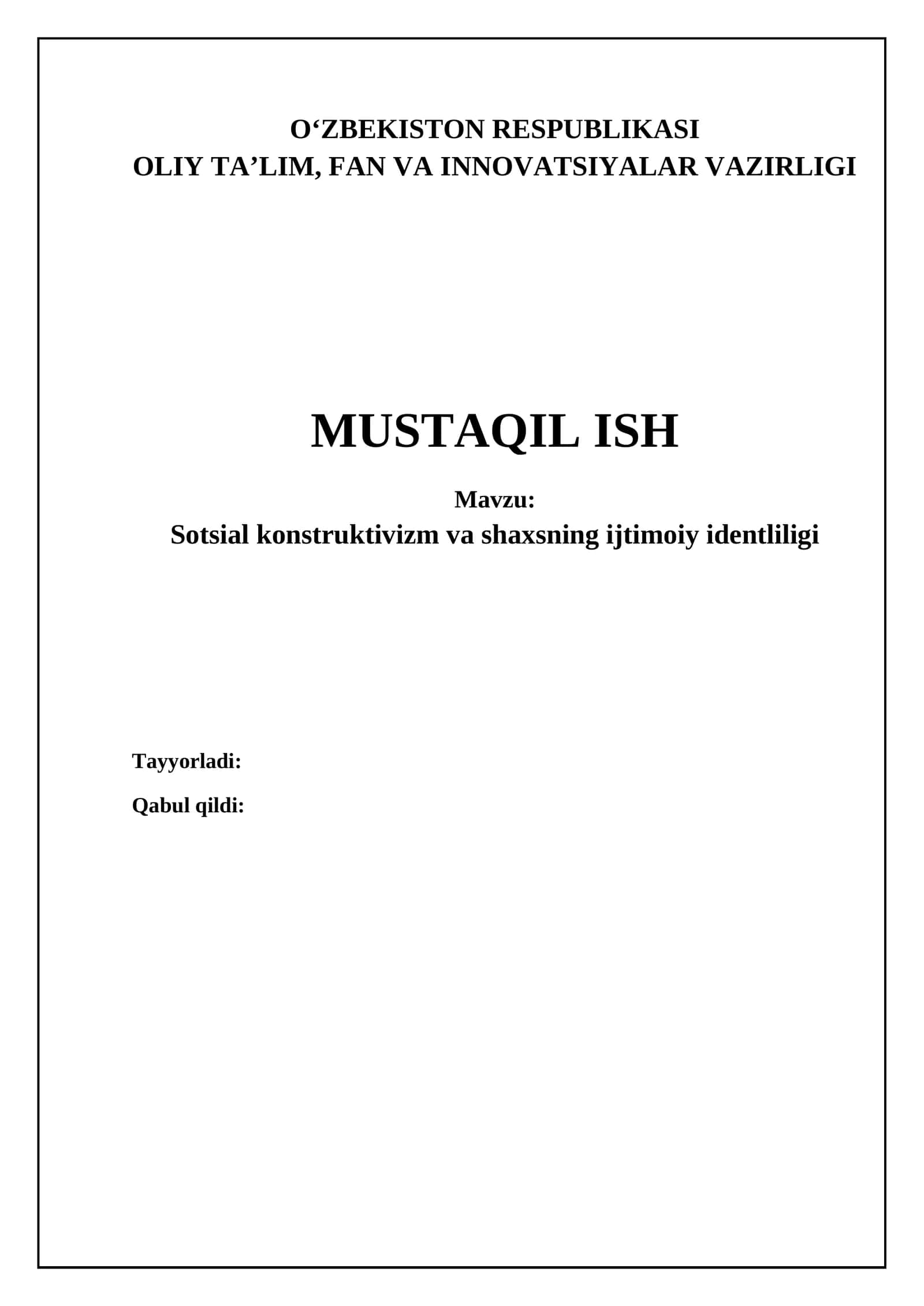 Sotsial konstruktivizm va shaxsning ijtimoiy identliligi 1