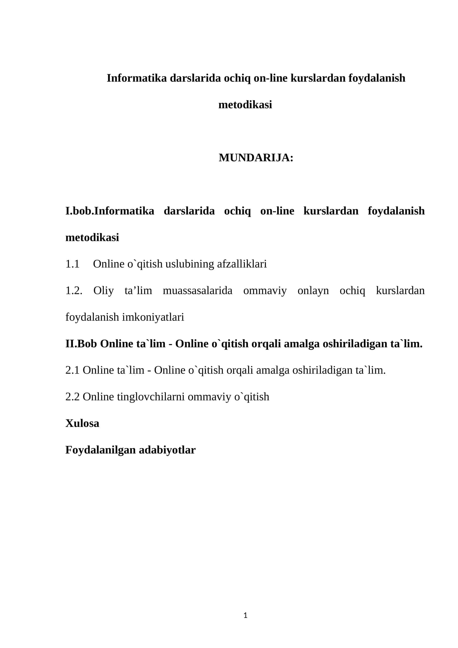 Informatika darslarida ochiq on-line kurslardan foydalanish metodikasi 1